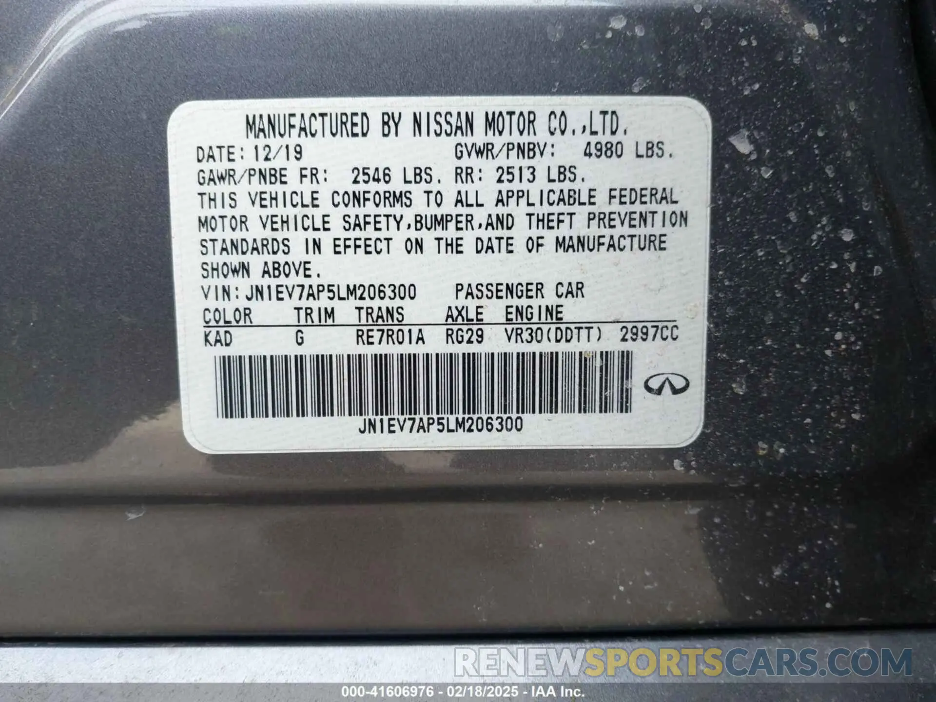 9 Фотография поврежденного автомобиля JN1EV7AP5LM206300 INFINITI Q50 2020