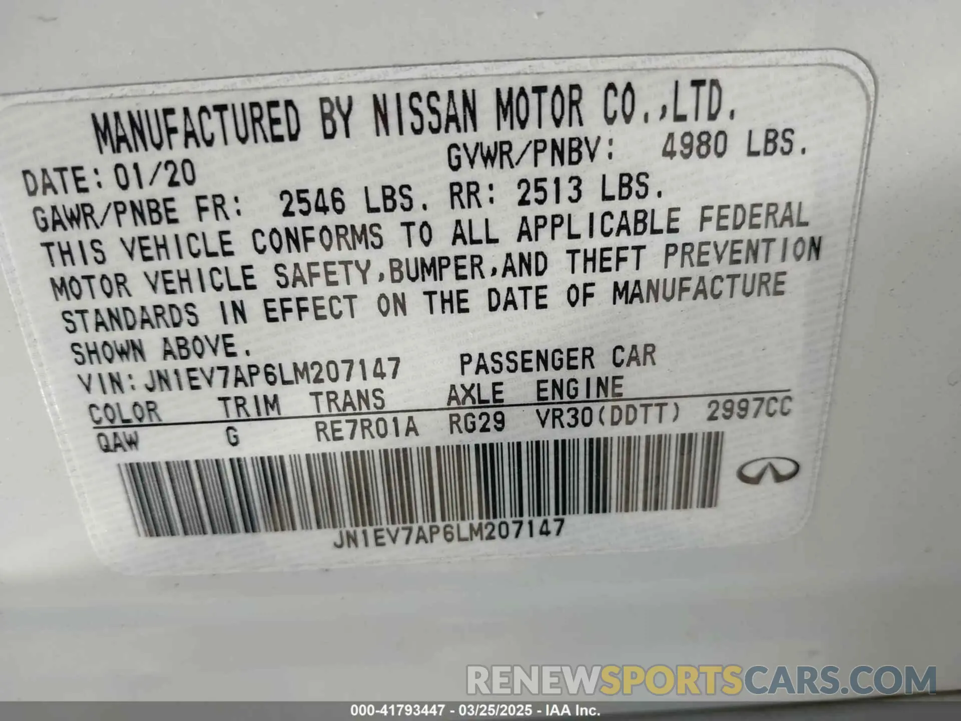 9 Photograph of a damaged car JN1EV7AP6LM207147 INFINITI Q50 2020
