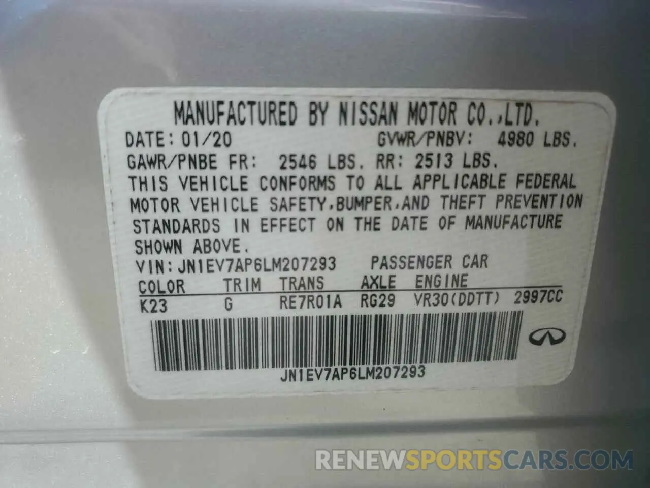 12 Фотография поврежденного автомобиля JN1EV7AP6LM207293 INFINITI Q50 2020