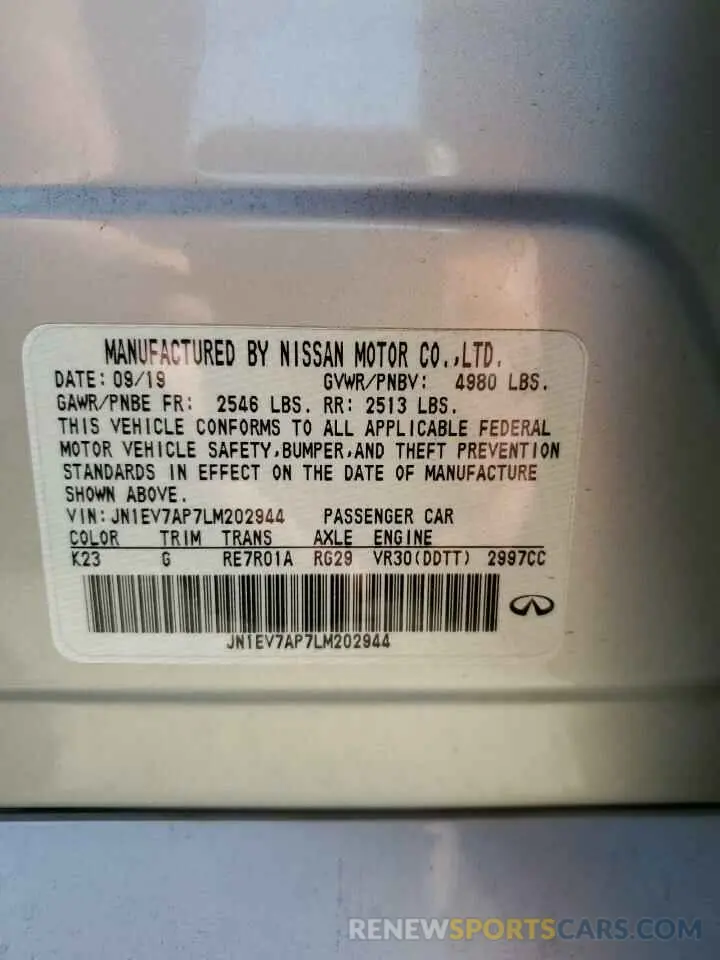15 Фотография поврежденного автомобиля JN1EV7AP7LM202944 INFINITI Q50 2020
