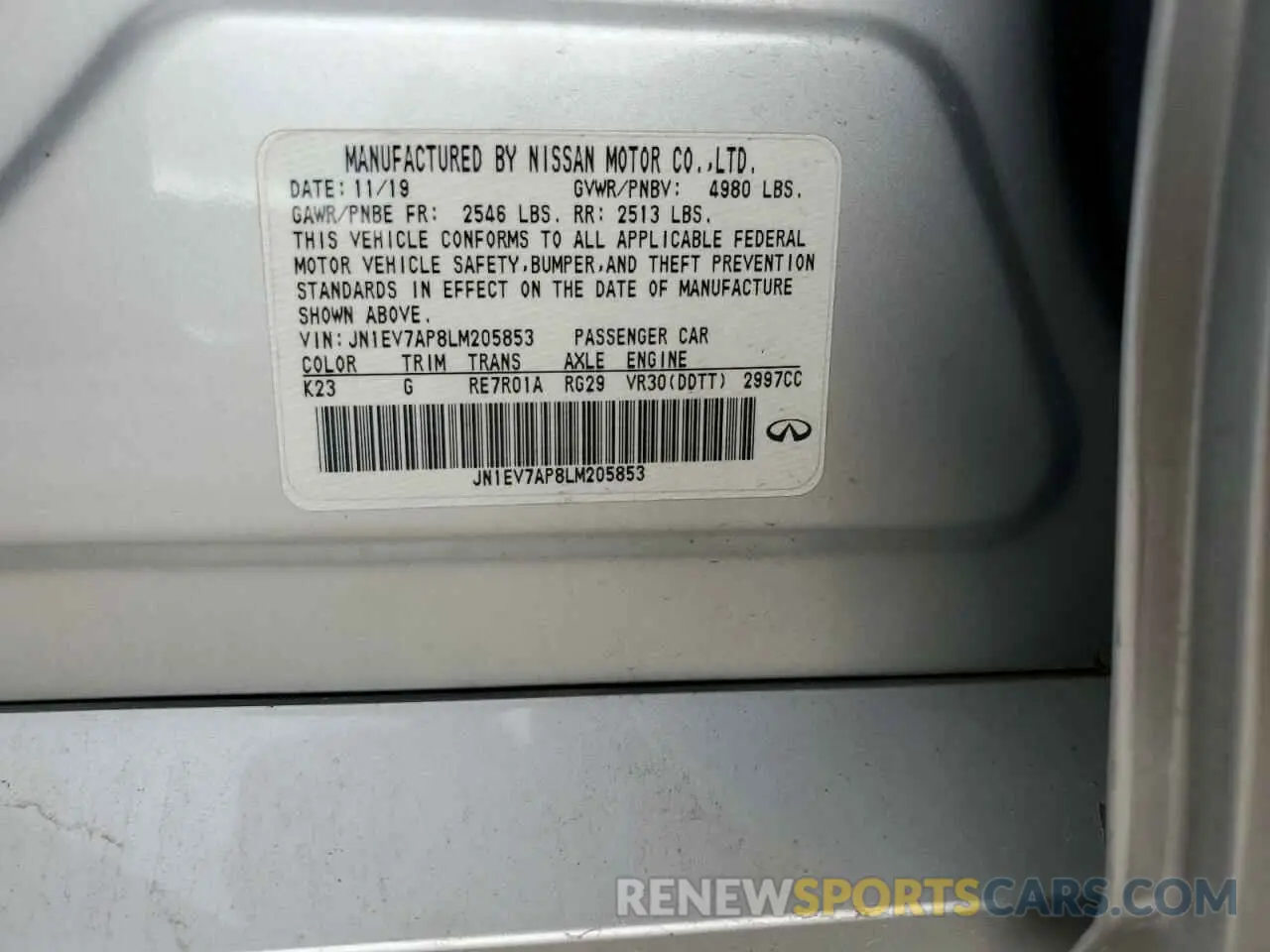12 Photograph of a damaged car JN1EV7AP8LM205853 INFINITI Q50 2020