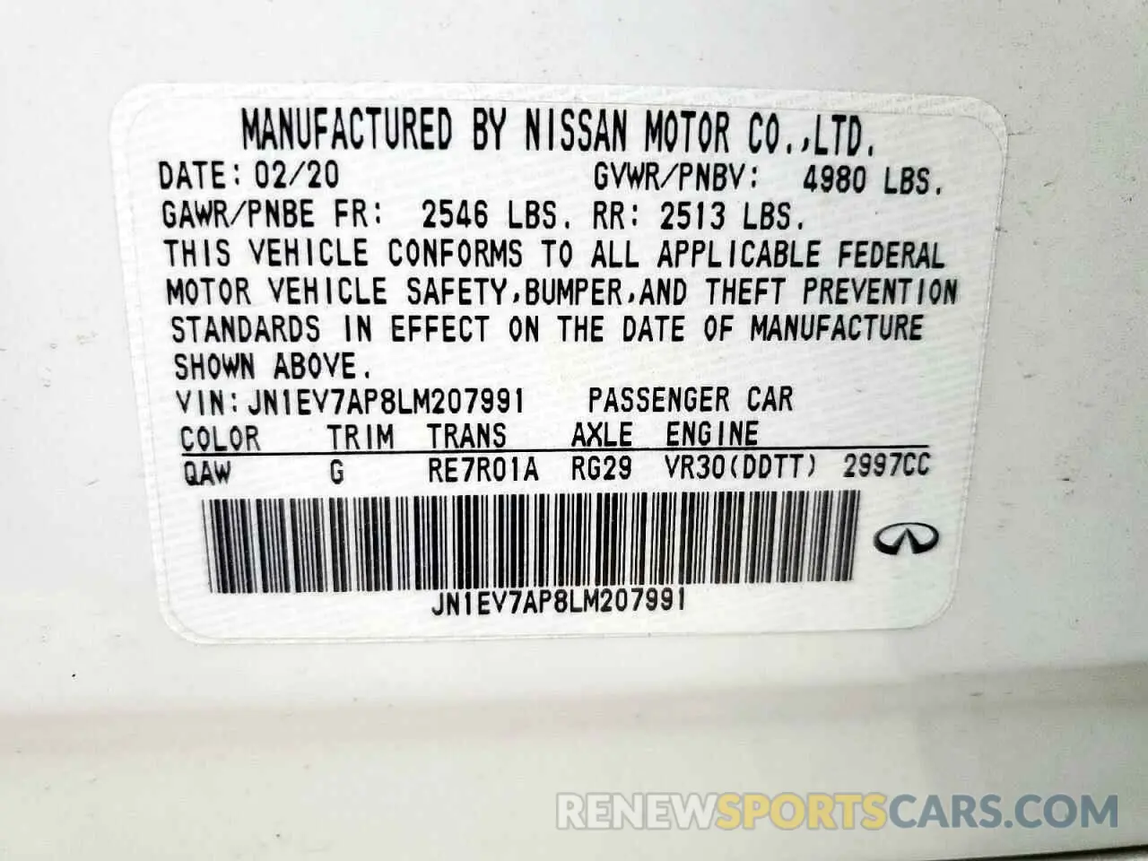 12 Фотография поврежденного автомобиля JN1EV7AP8LM207991 INFINITI Q50 2020