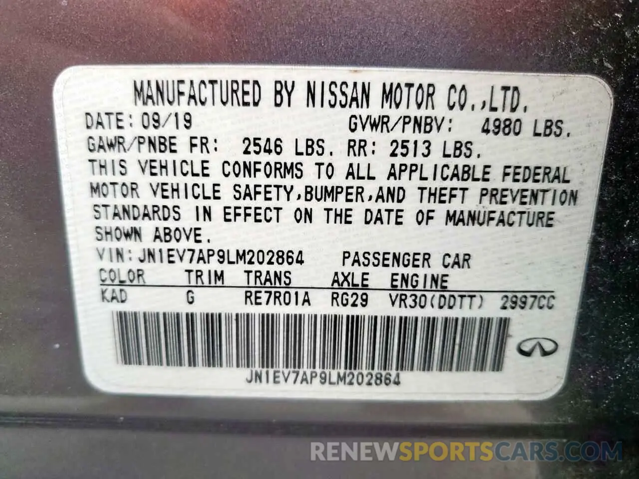 13 Фотография поврежденного автомобиля JN1EV7AP9LM202864 INFINITI Q50 2020