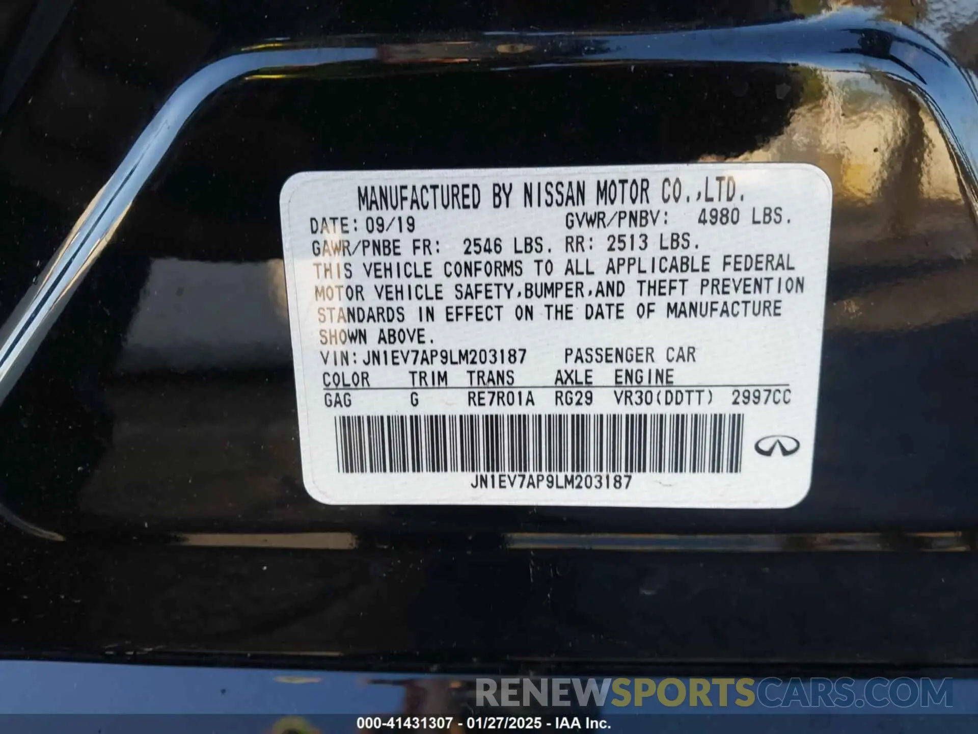 9 Photograph of a damaged car JN1EV7AP9LM203187 INFINITI Q50 2020
