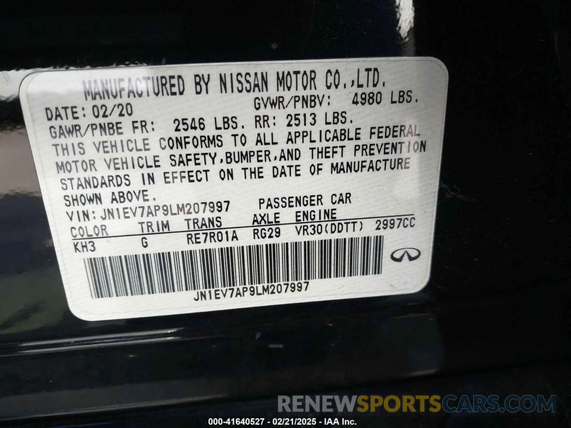 9 Фотография поврежденного автомобиля JN1EV7AP9LM207997 INFINITI Q50 2020
