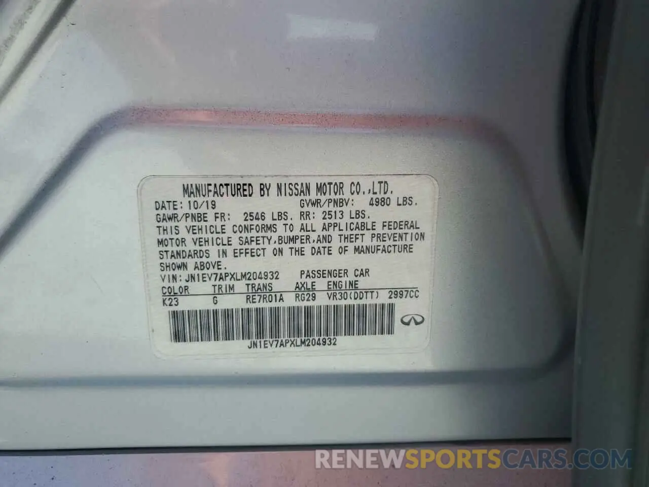 14 Photograph of a damaged car JN1EV7APXLM204932 INFINITI Q50 2020