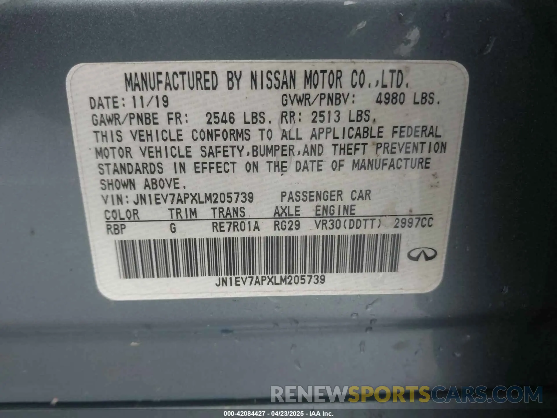 9 Фотография поврежденного автомобиля JN1EV7APXLM205739 INFINITI Q50 2020