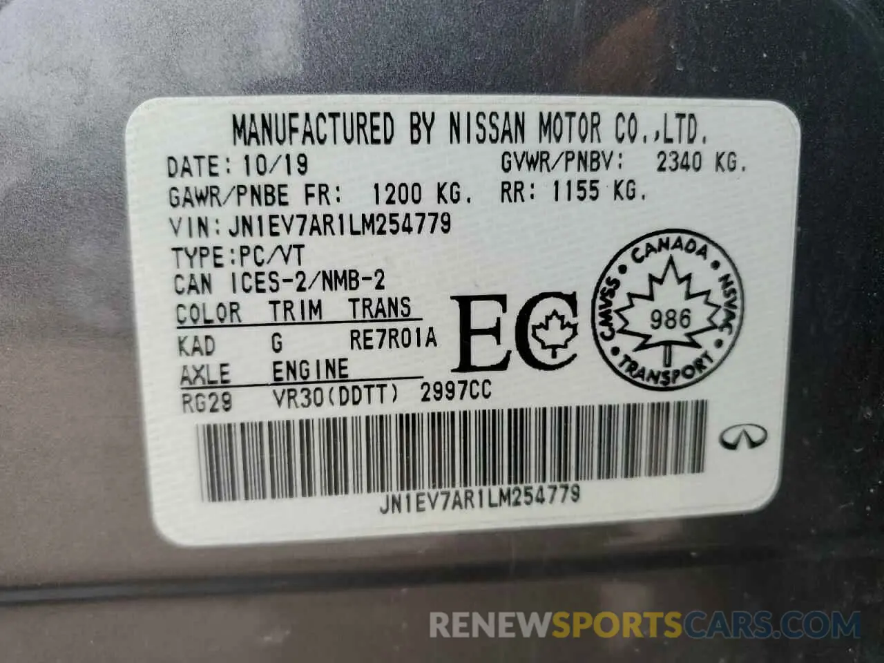 12 Фотография поврежденного автомобиля JN1EV7AR1LM254779 INFINITI Q50 2020