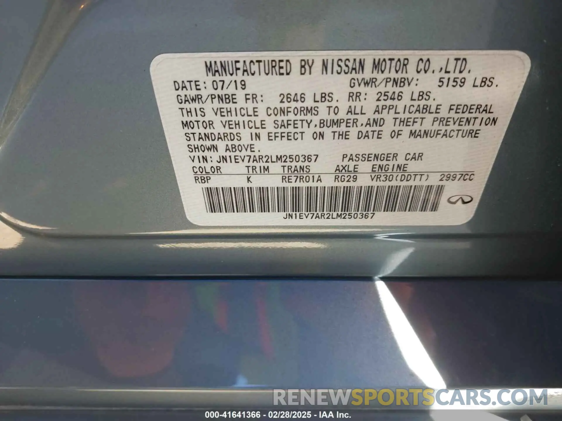 9 Photograph of a damaged car JN1EV7AR2LM250367 INFINITI Q50 2020