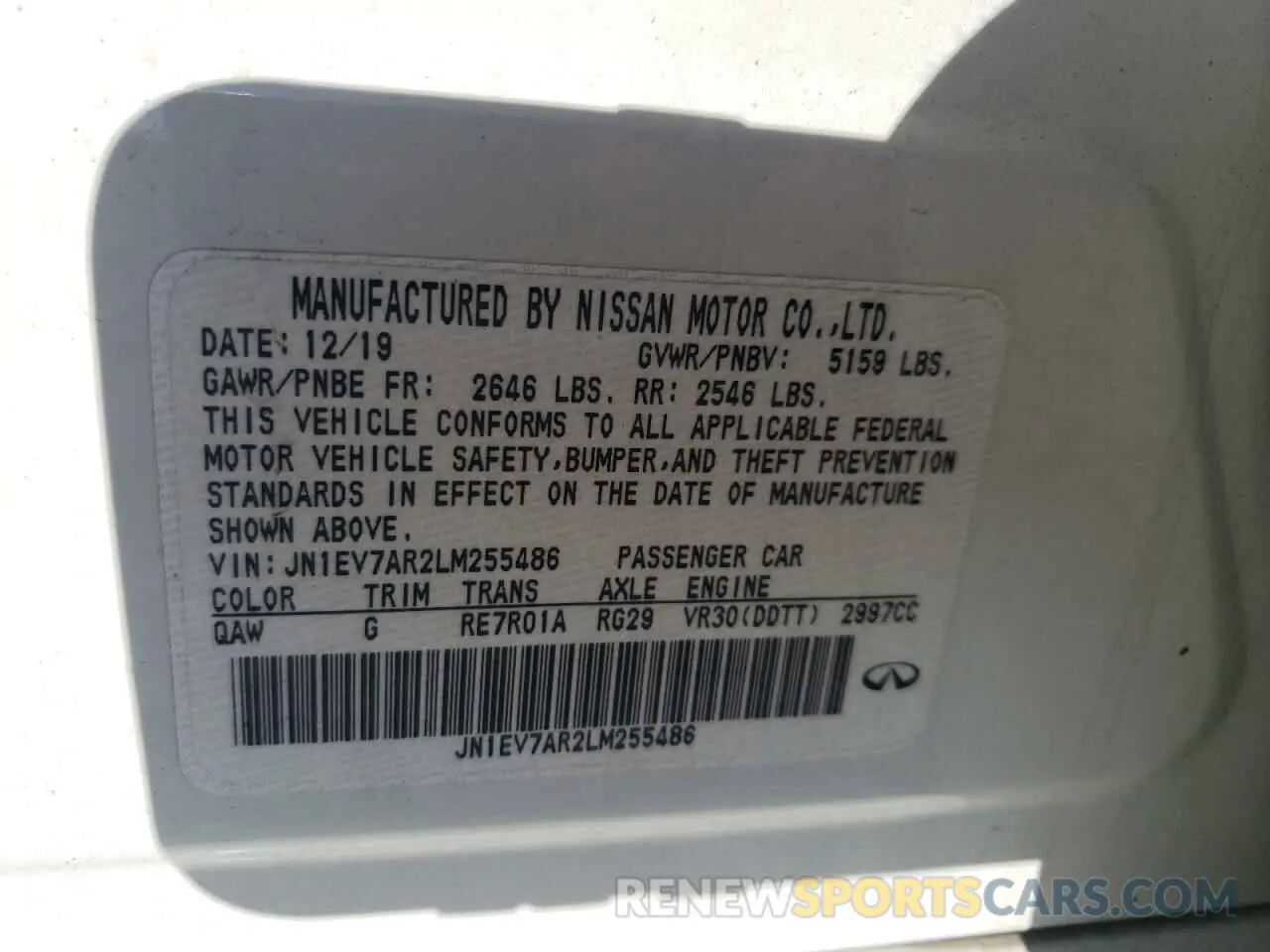 12 Фотография поврежденного автомобиля JN1EV7AR2LM255486 INFINITI Q50 2020