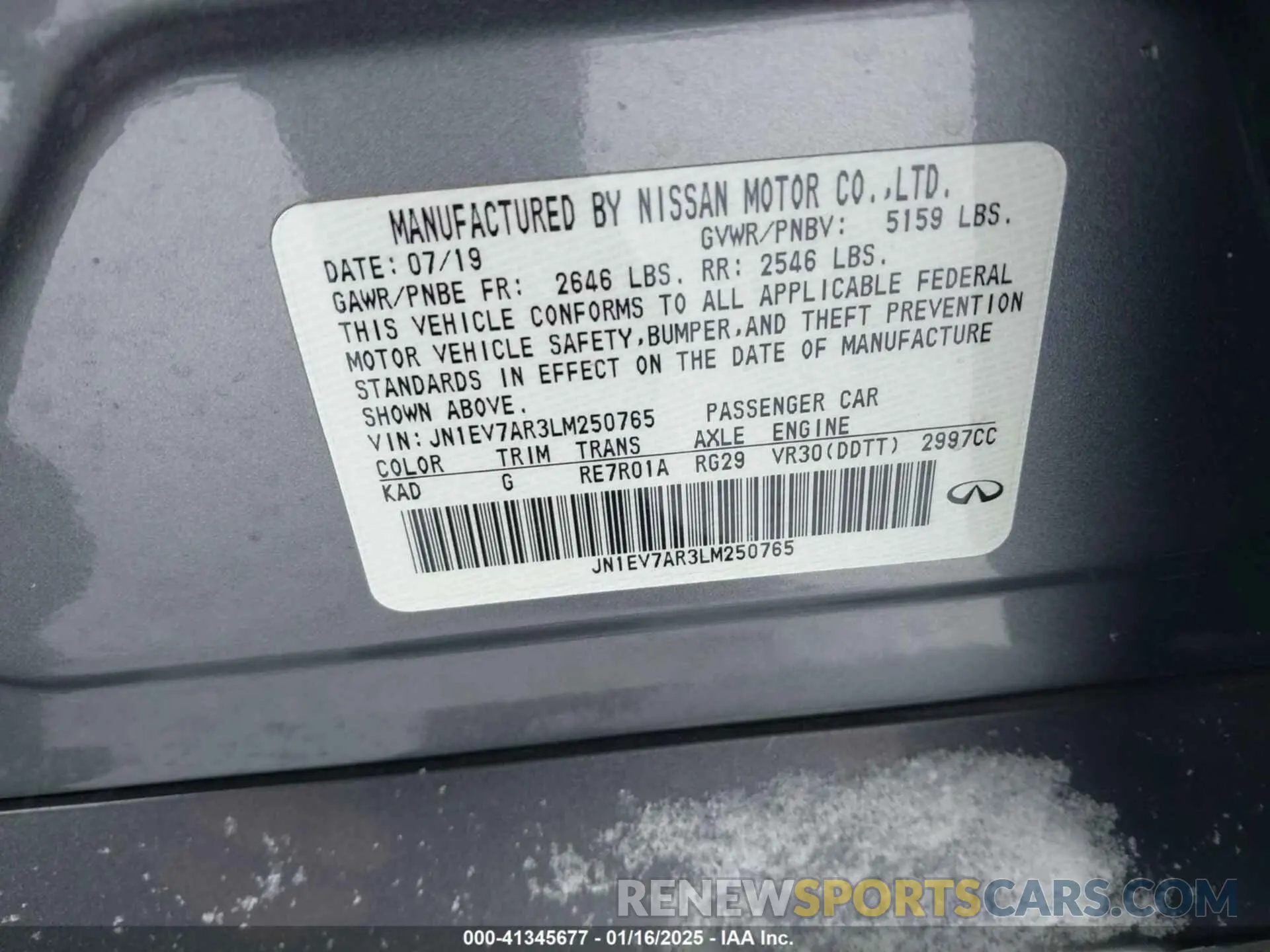 9 Photograph of a damaged car JN1EV7AR3LM250765 INFINITI Q50 2020