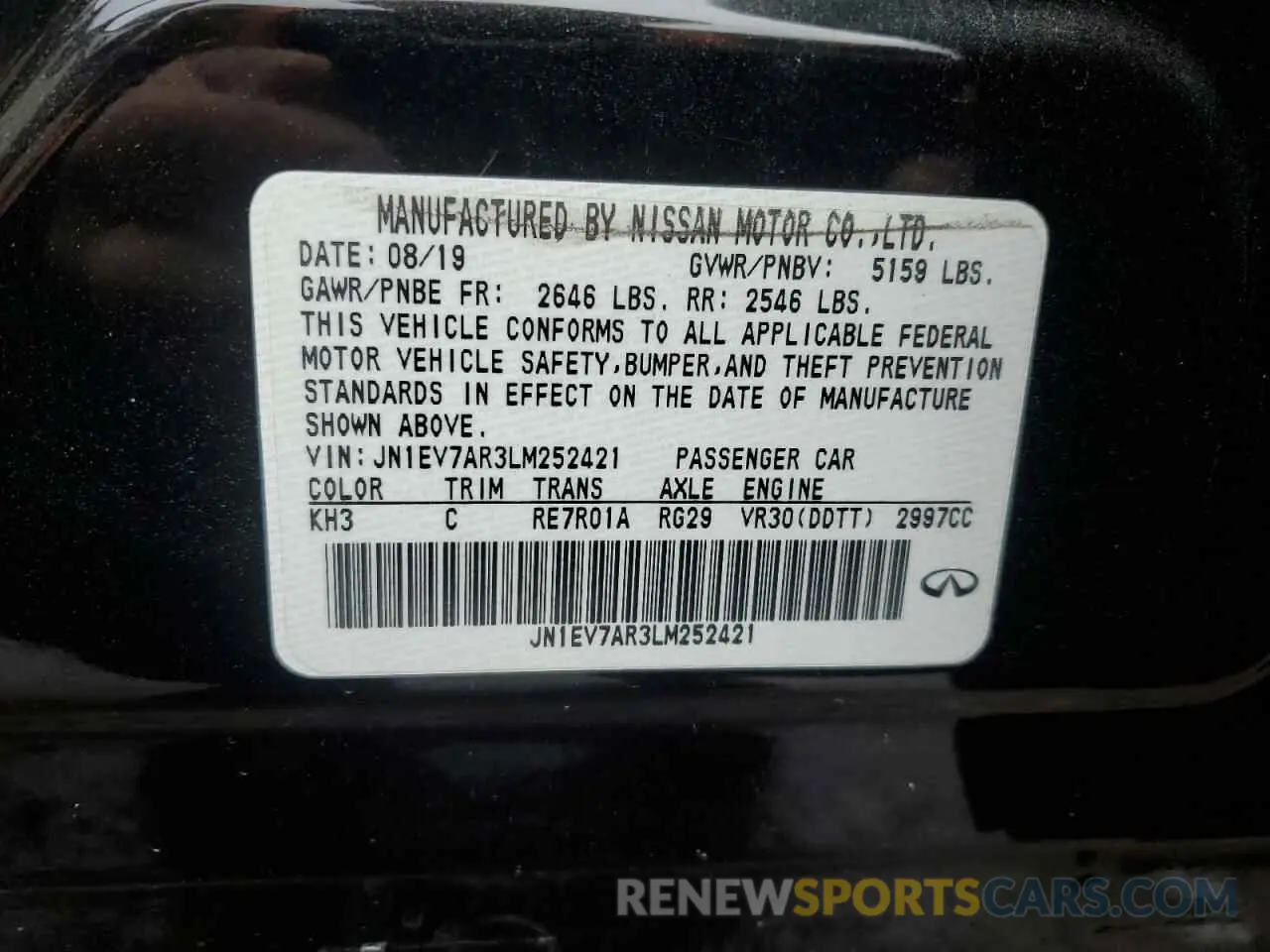 13 Photograph of a damaged car JN1EV7AR3LM252421 INFINITI Q50 2020