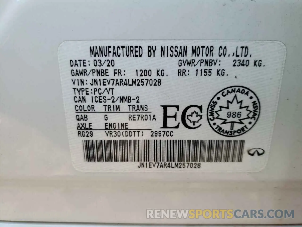 12 Фотография поврежденного автомобиля JN1EV7AR4LM257028 INFINITI Q50 2020