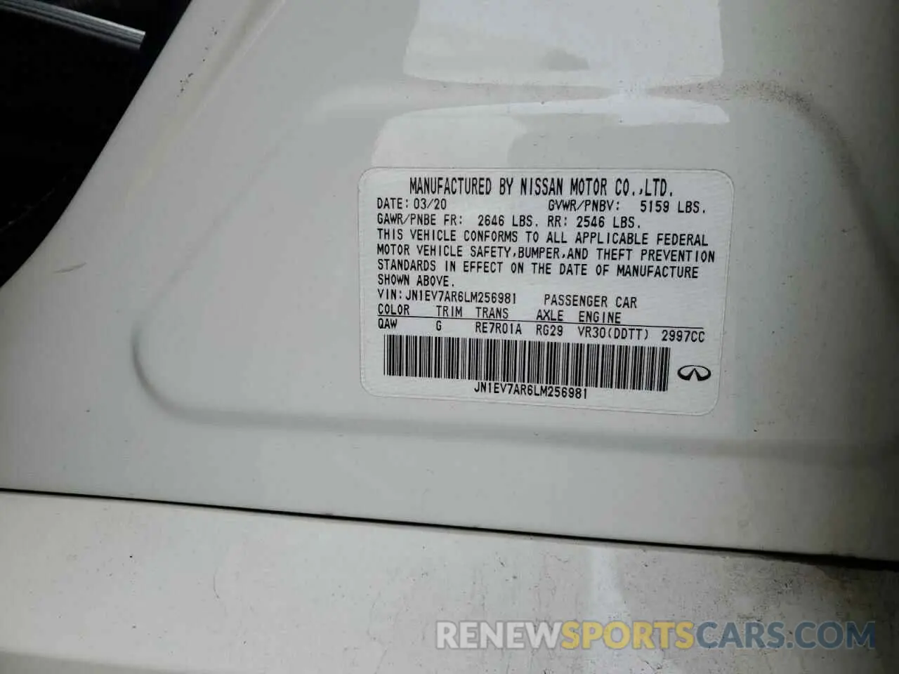 12 Photograph of a damaged car JN1EV7AR6LM256981 INFINITI Q50 2020