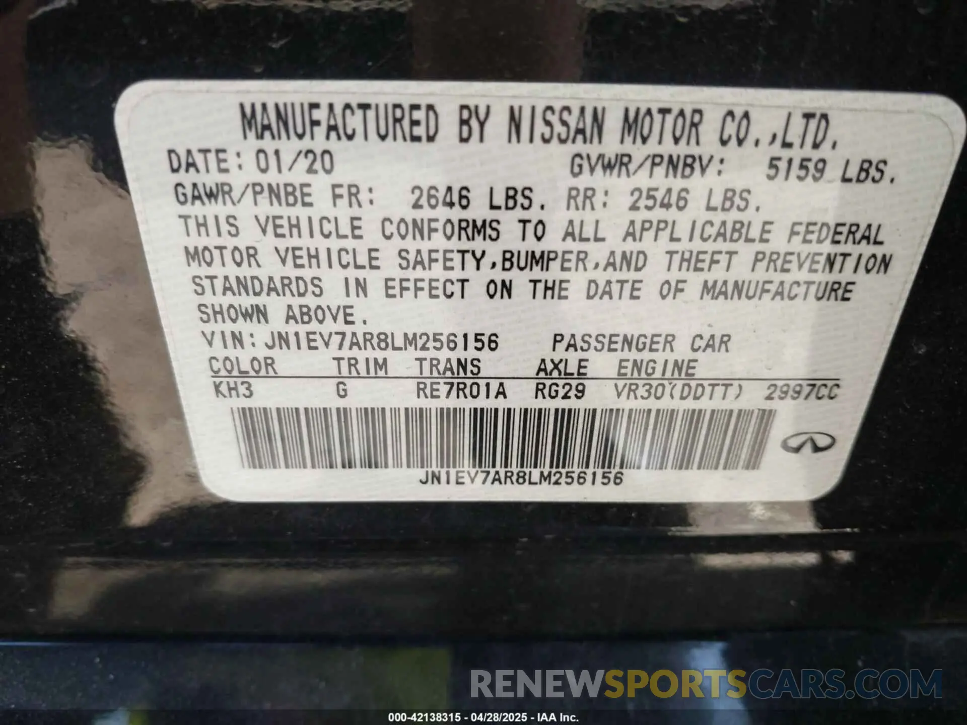 9 Фотография поврежденного автомобиля JN1EV7AR8LM256156 INFINITI Q50 2020