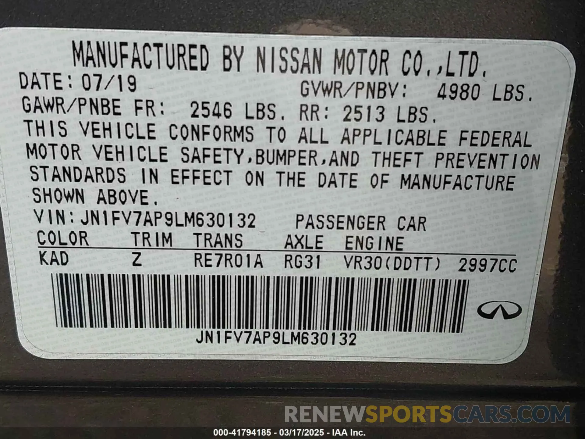 9 Фотография поврежденного автомобиля JN1FV7AP9LM630132 INFINITI Q50 2020
