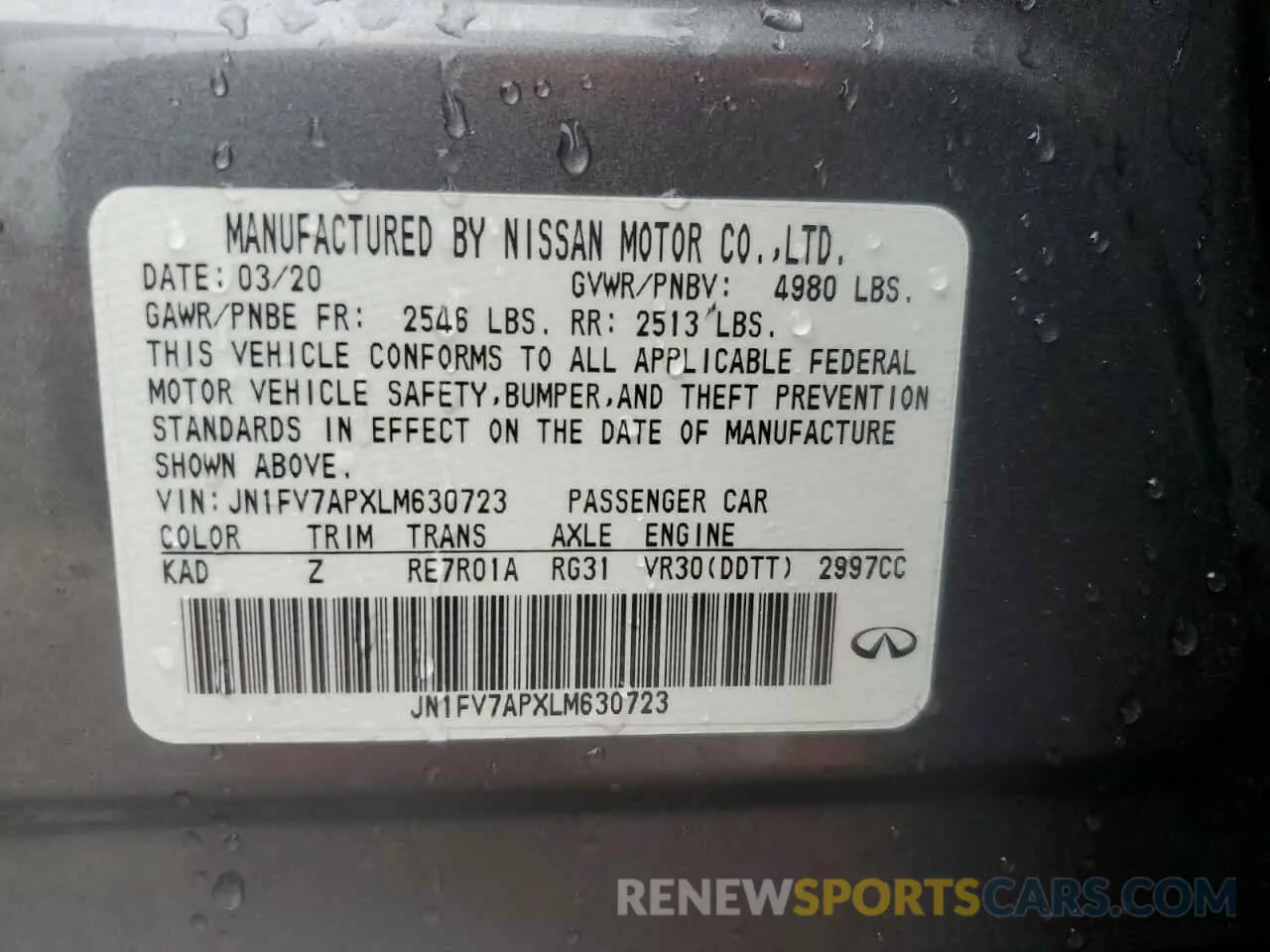 14 Photograph of a damaged car JN1FV7APXLM630723 INFINITI Q50 2020