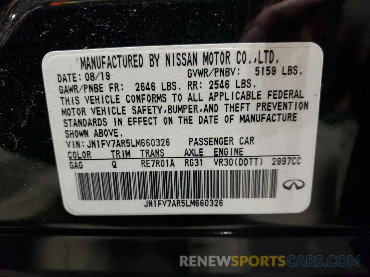 12 Photograph of a damaged car JN1FV7AR5LM660326 INFINITI Q50 2020
