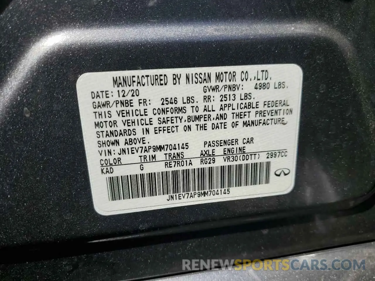12 Фотография поврежденного автомобиля JN1EV7AP9MM704145 INFINITI Q50 2021