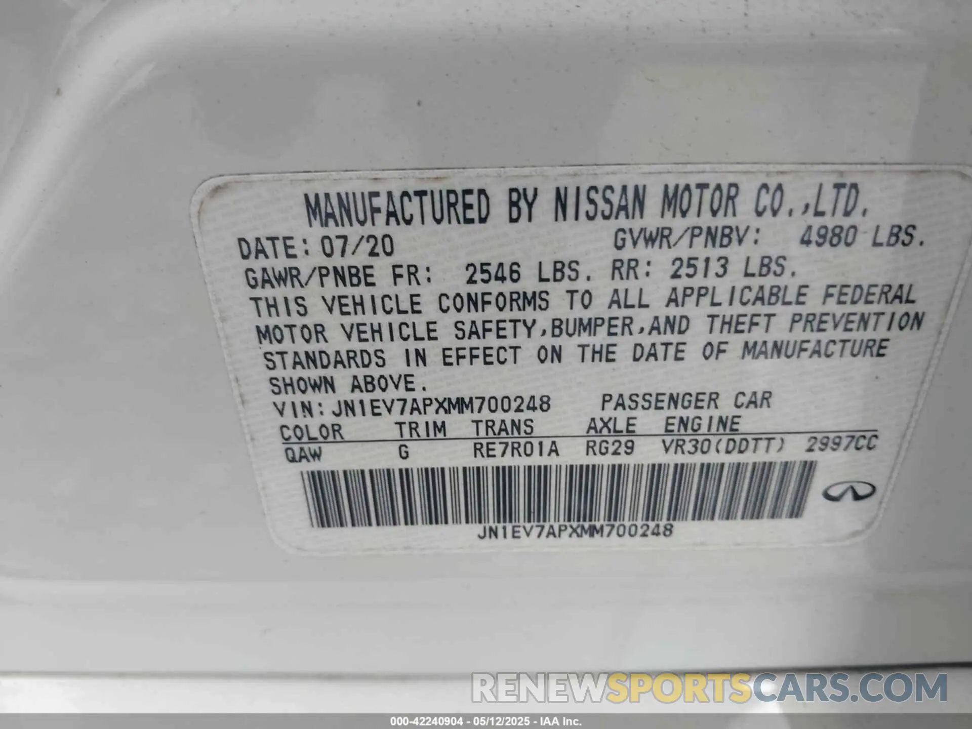 9 Фотография поврежденного автомобиля JN1EV7APXMM700248 INFINITI Q50 2021