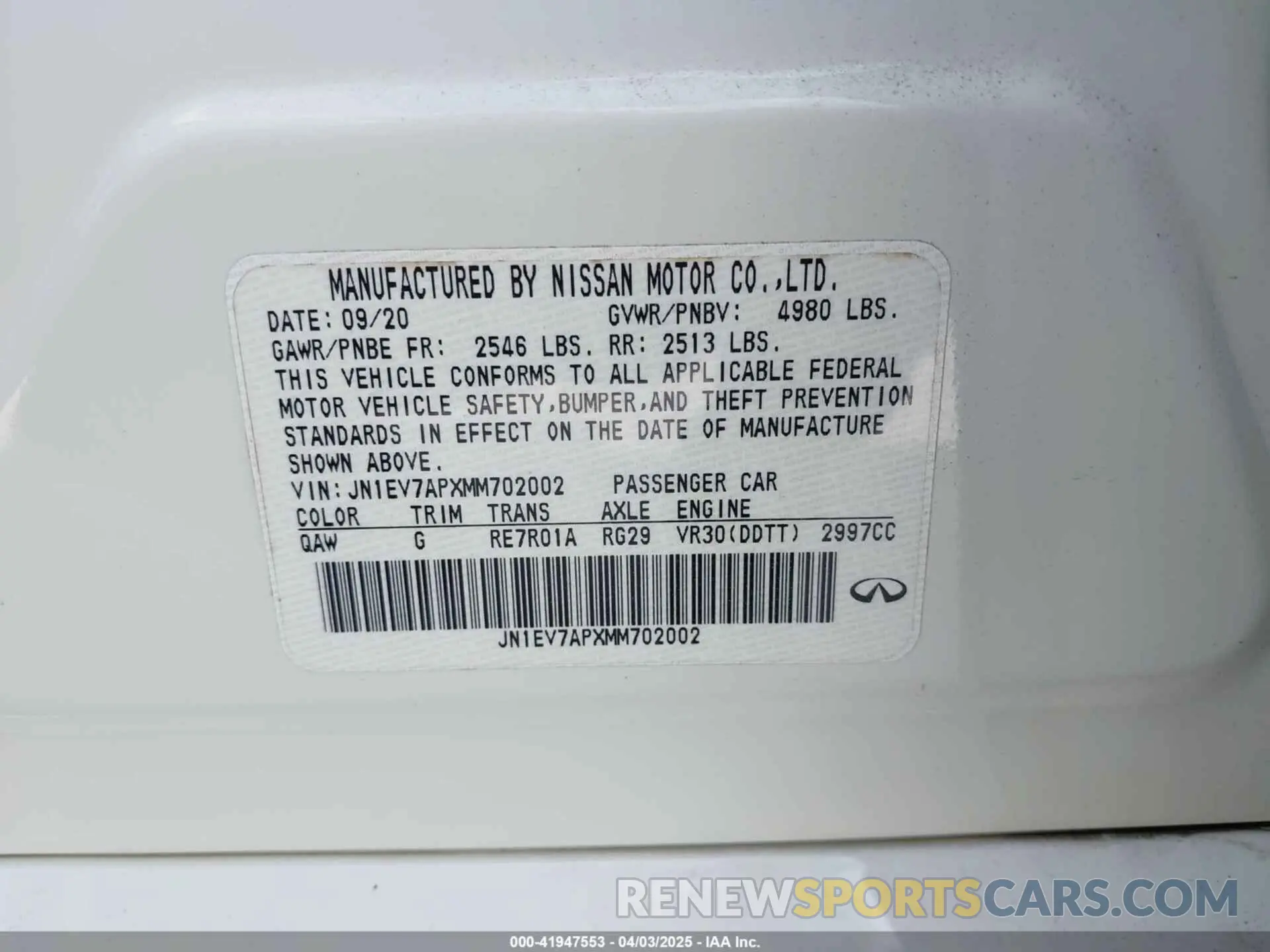 9 Photograph of a damaged car JN1EV7APXMM702002 INFINITI Q50 2021