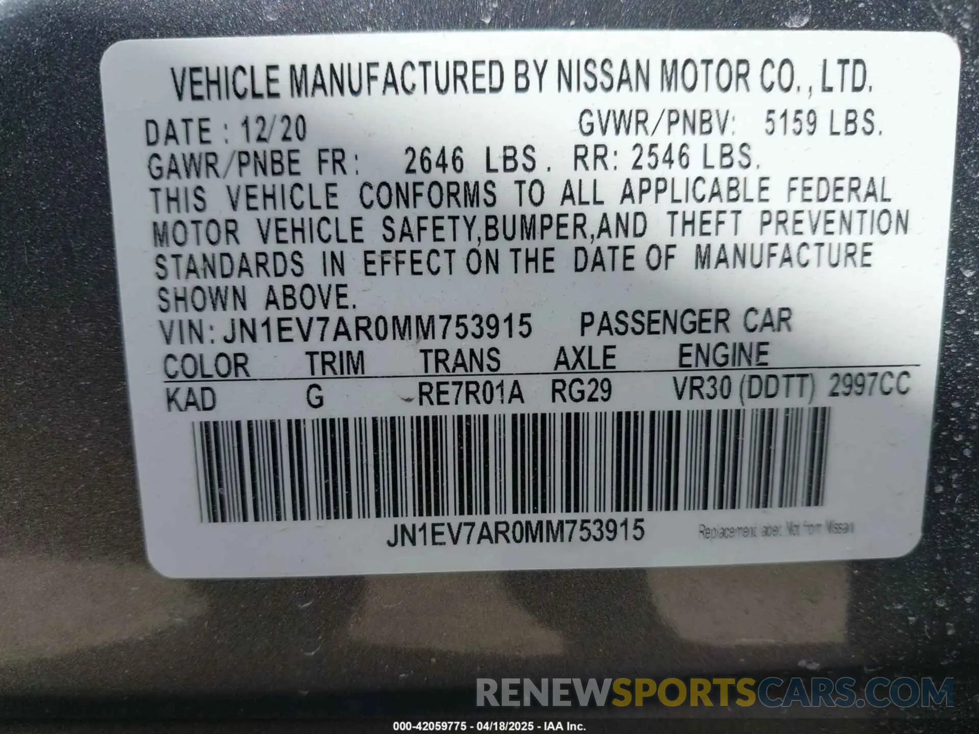 9 Фотография поврежденного автомобиля JN1EV7AR0MM753915 INFINITI Q50 2021