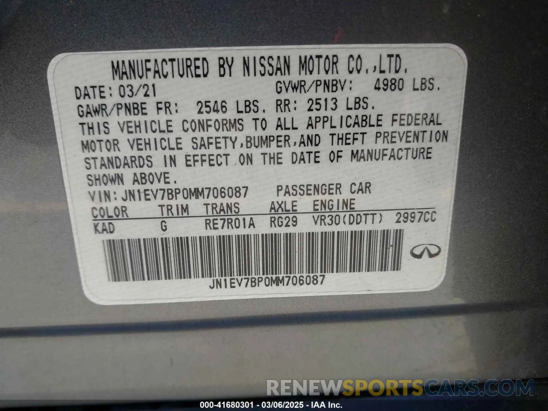 9 Photograph of a damaged car JN1EV7BP0MM706087 INFINITI Q50 2021