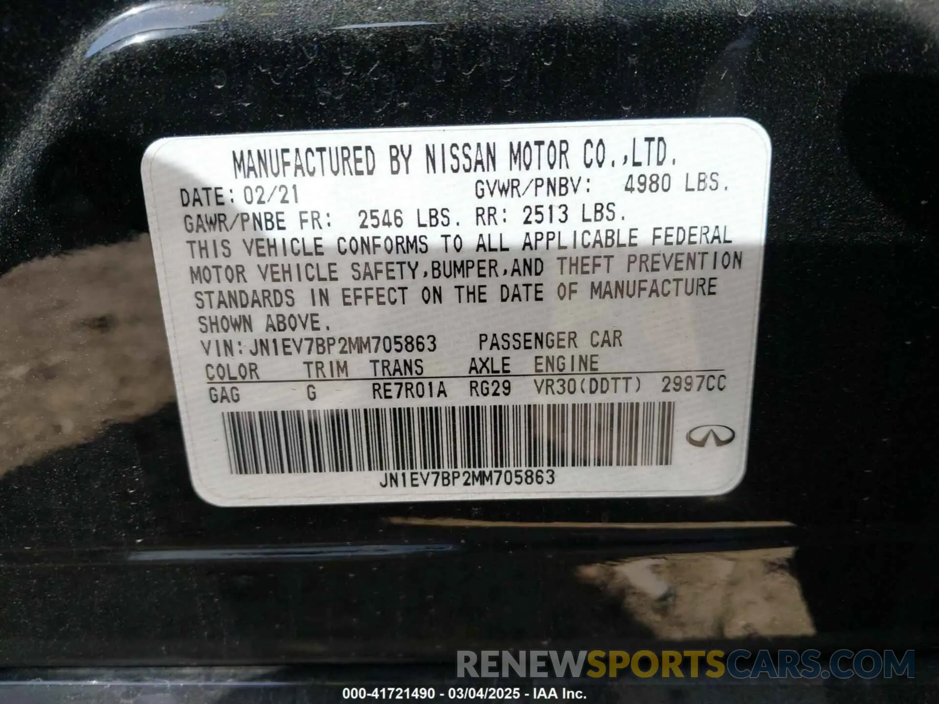 9 Фотография поврежденного автомобиля JN1EV7BP2MM705863 INFINITI Q50 2021