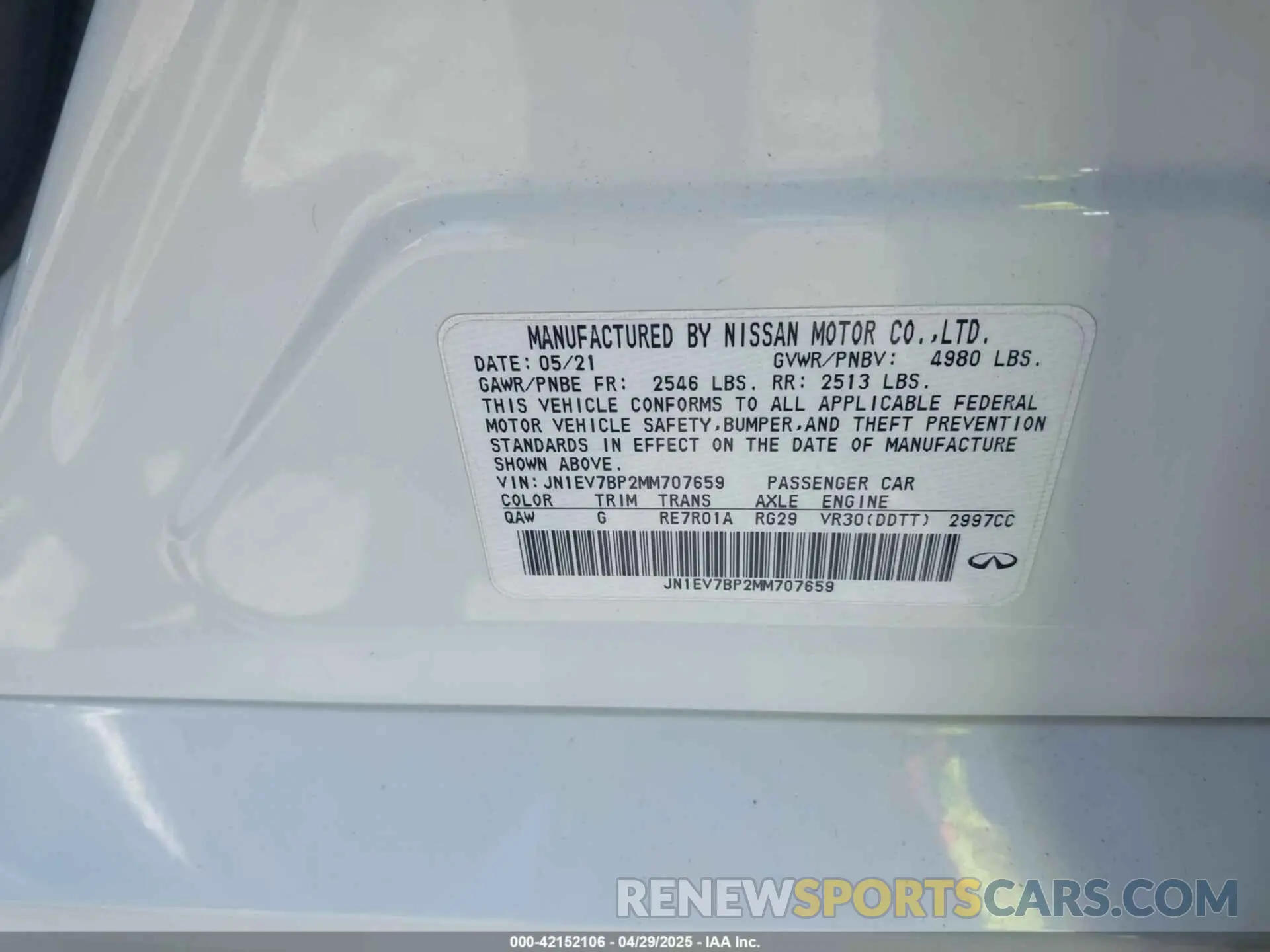 9 Фотография поврежденного автомобиля JN1EV7BP2MM707659 INFINITI Q50 2021