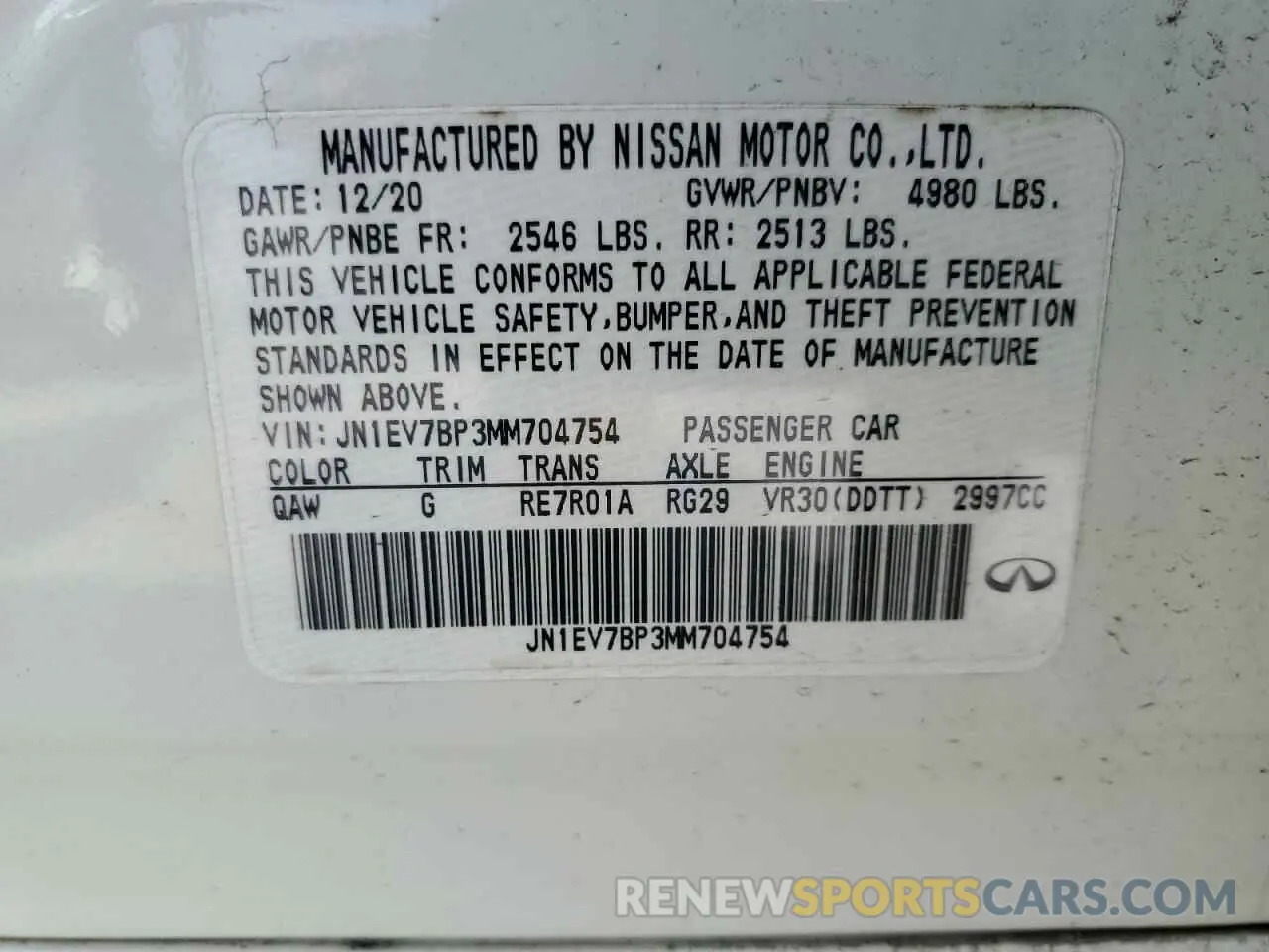 12 Фотография поврежденного автомобиля JN1EV7BP3MM704754 INFINITI Q50 2021
