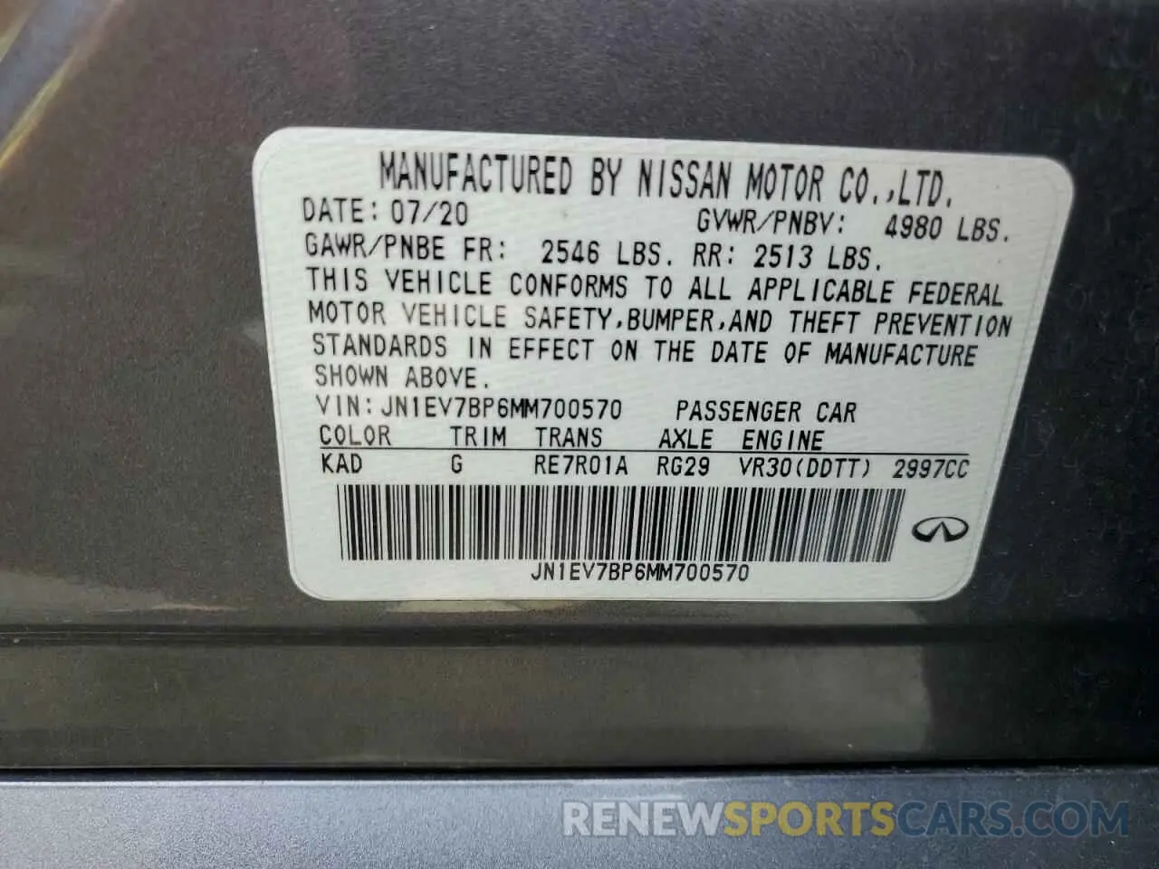 12 Фотография поврежденного автомобиля JN1EV7BP6MM700570 INFINITI Q50 2021
