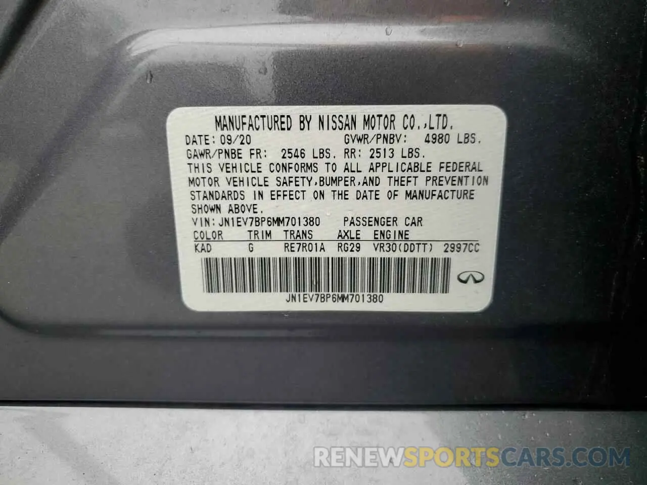 12 Photograph of a damaged car JN1EV7BP6MM701380 INFINITI Q50 2021