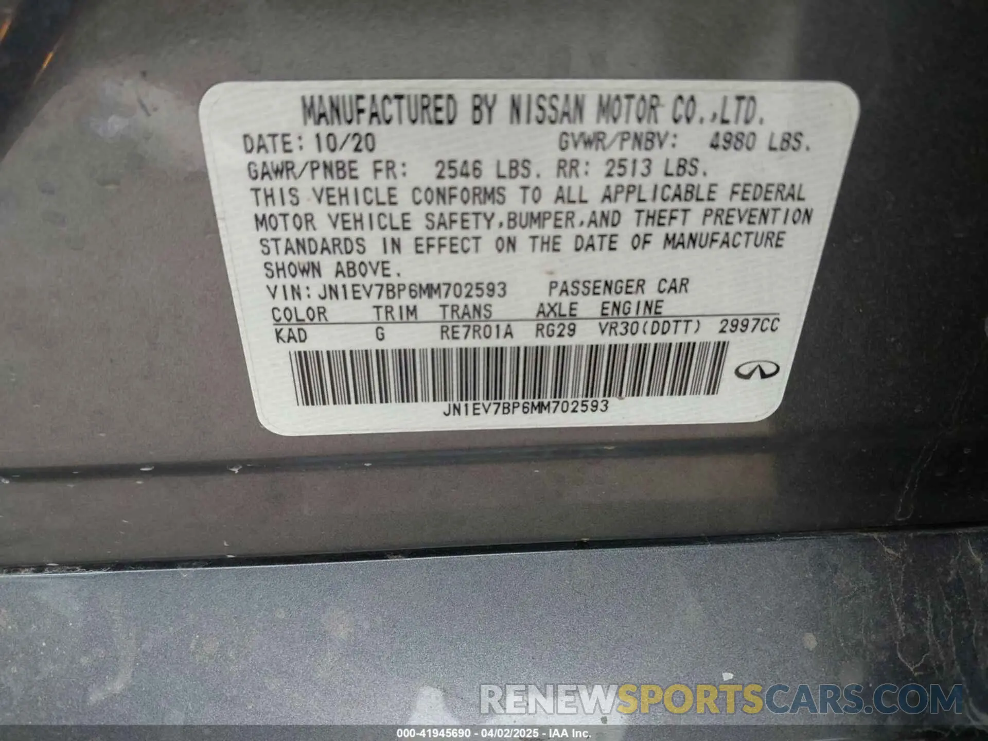 9 Фотография поврежденного автомобиля JN1EV7BP6MM702593 INFINITI Q50 2021