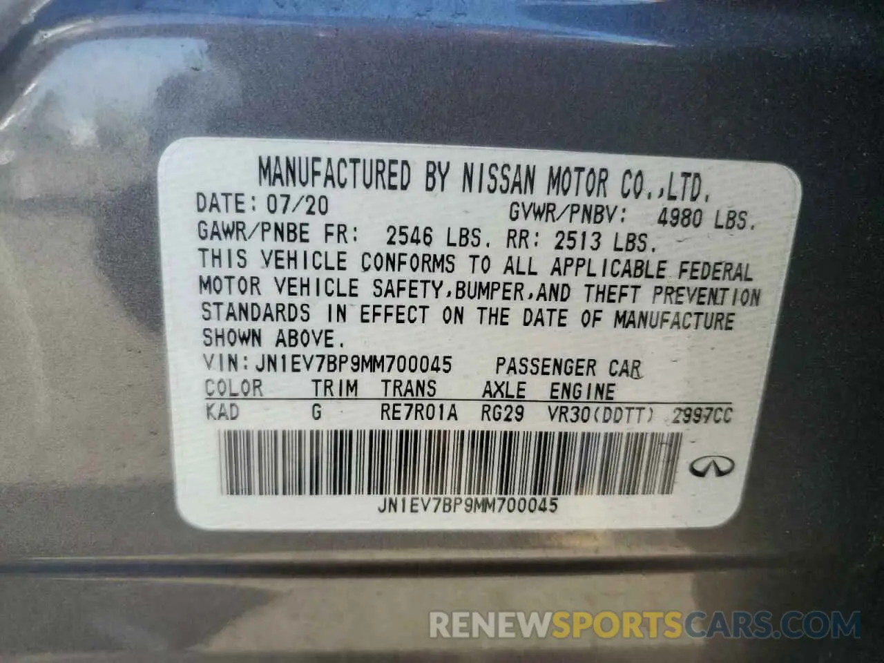 12 Photograph of a damaged car JN1EV7BP9MM700045 INFINITI Q50 2021