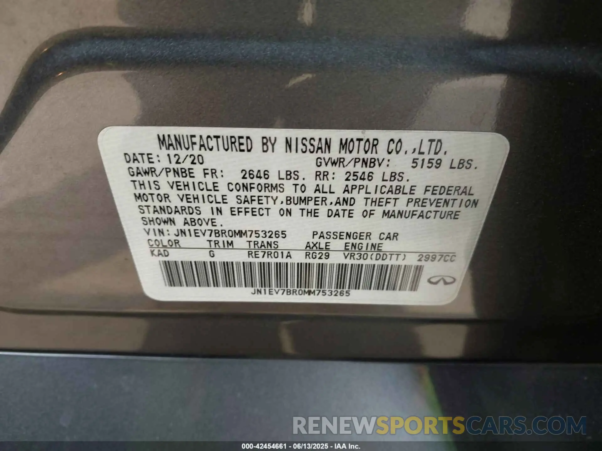 9 Photograph of a damaged car JN1EV7BR0MM753265 INFINITI Q50 2021