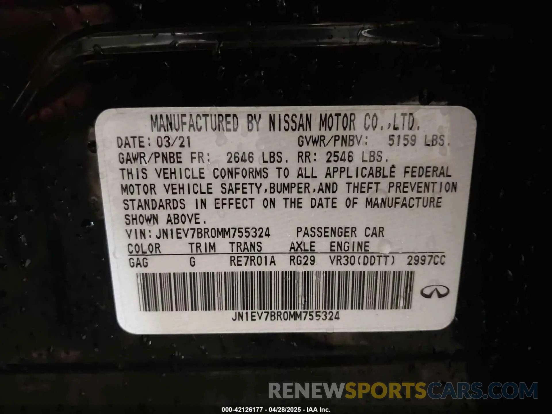 9 Фотография поврежденного автомобиля JN1EV7BR0MM755324 INFINITI Q50 2021