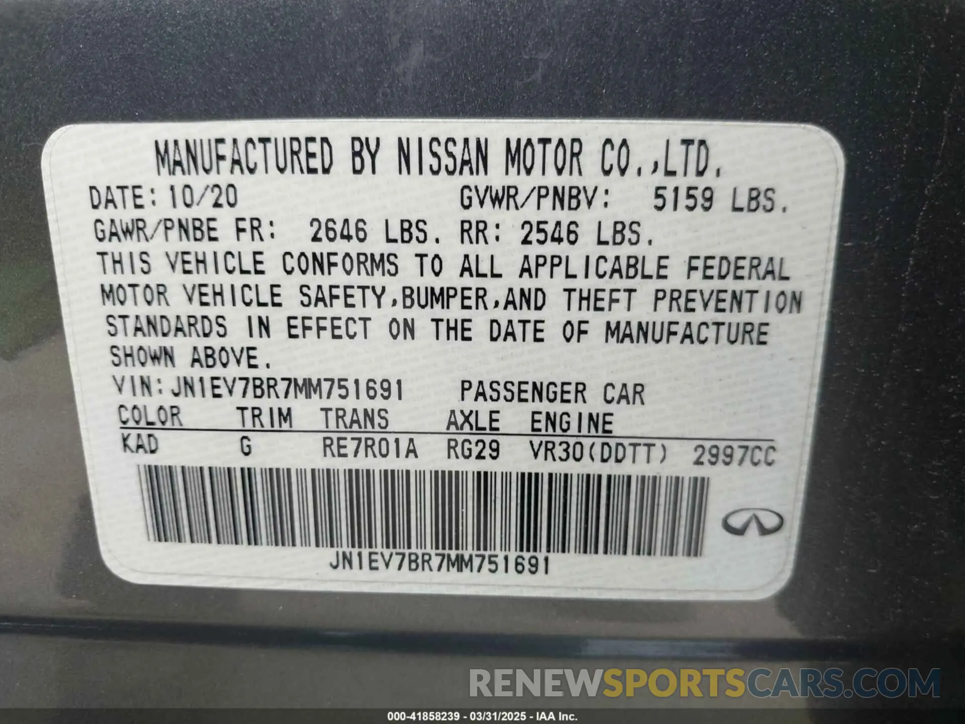 9 Photograph of a damaged car JN1EV7BR7MM751691 INFINITI Q50 2021