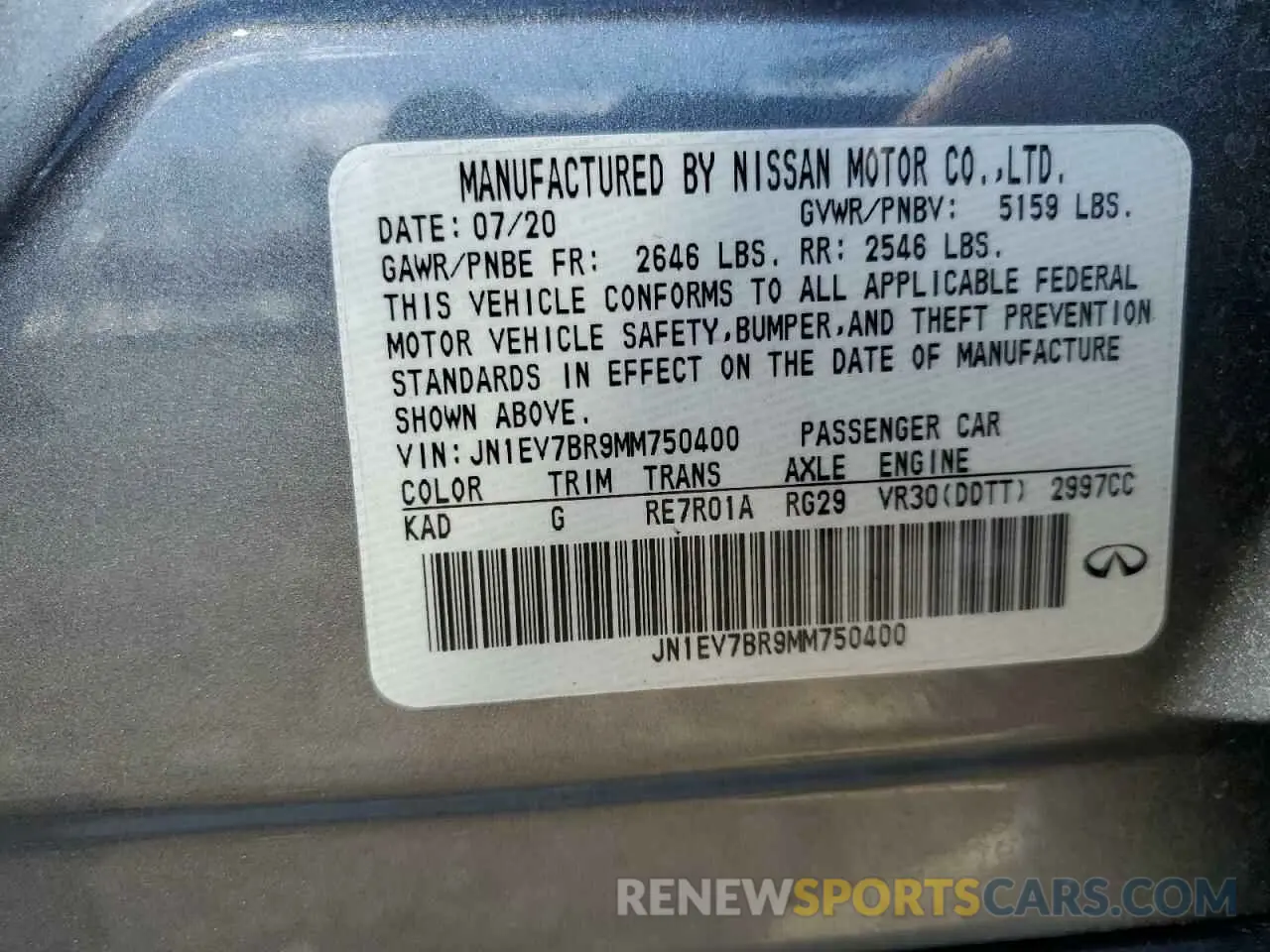 12 Фотография поврежденного автомобиля JN1EV7BR9MM750400 INFINITI Q50 2021