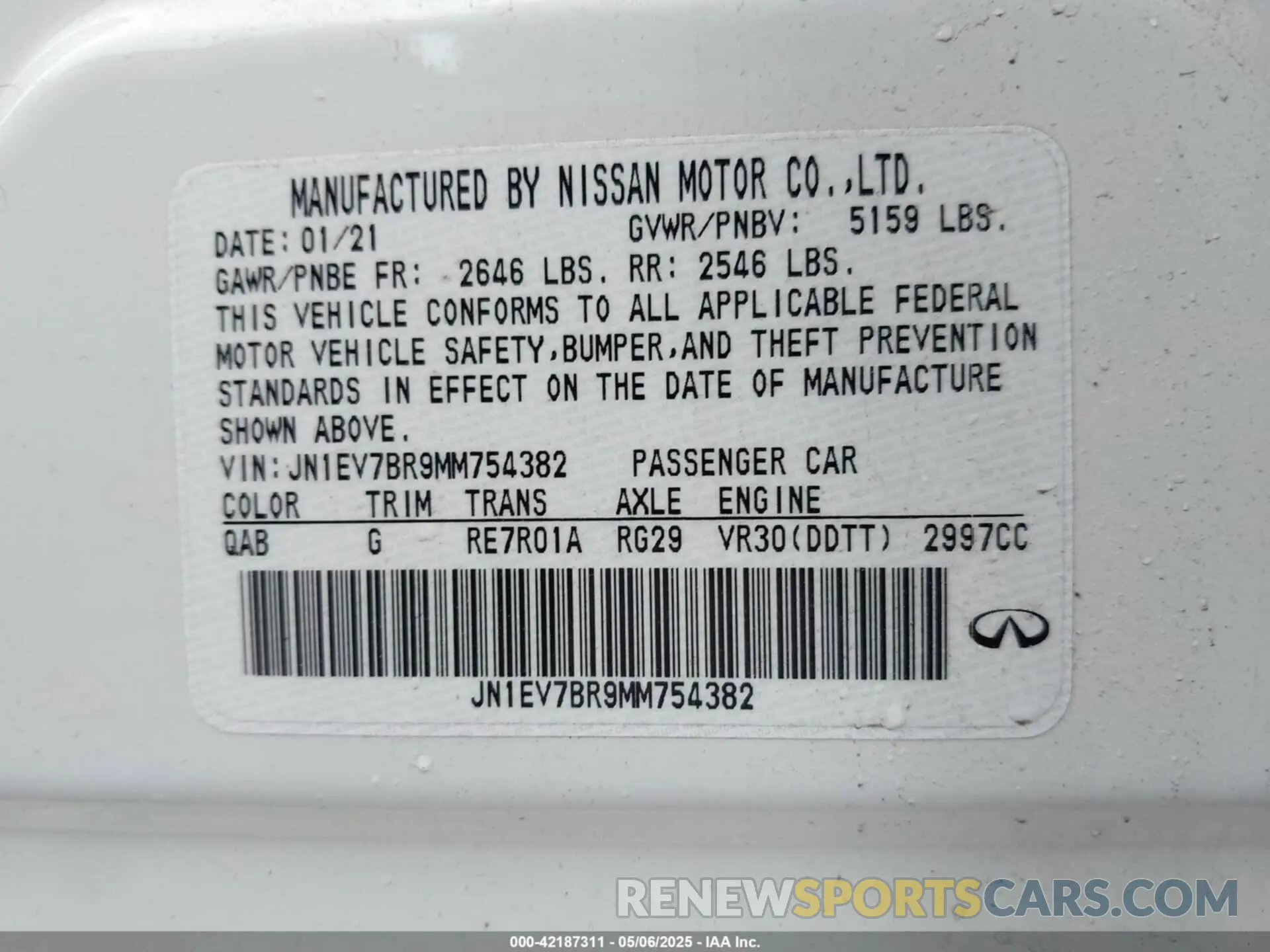 9 Фотография поврежденного автомобиля JN1EV7BR9MM754382 INFINITI Q50 2021