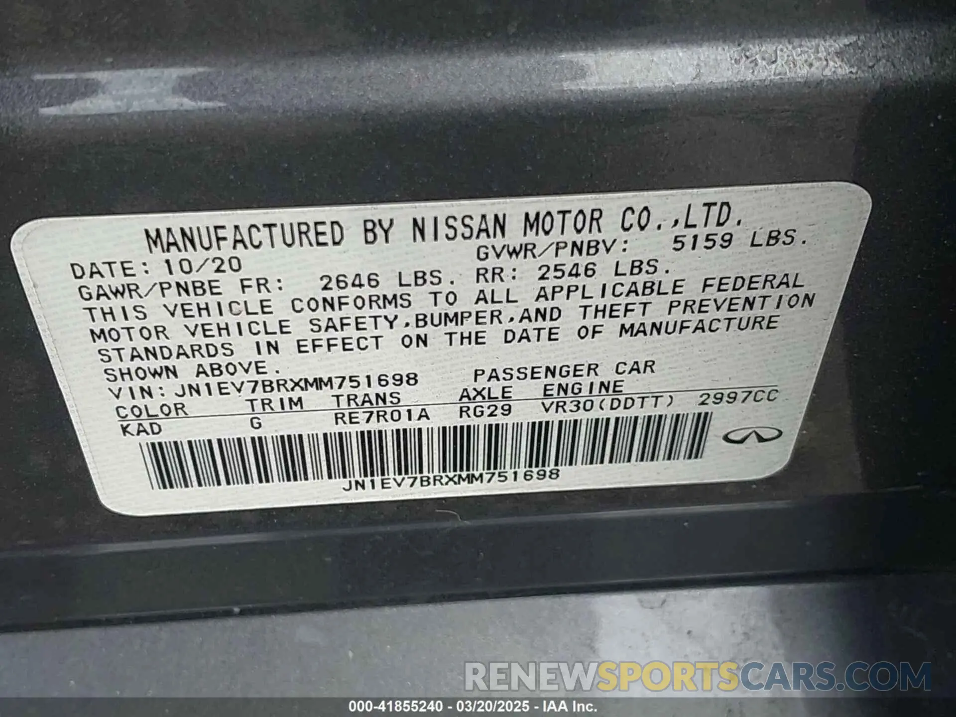 9 Photograph of a damaged car JN1EV7BRXMM751698 INFINITI Q50 2021