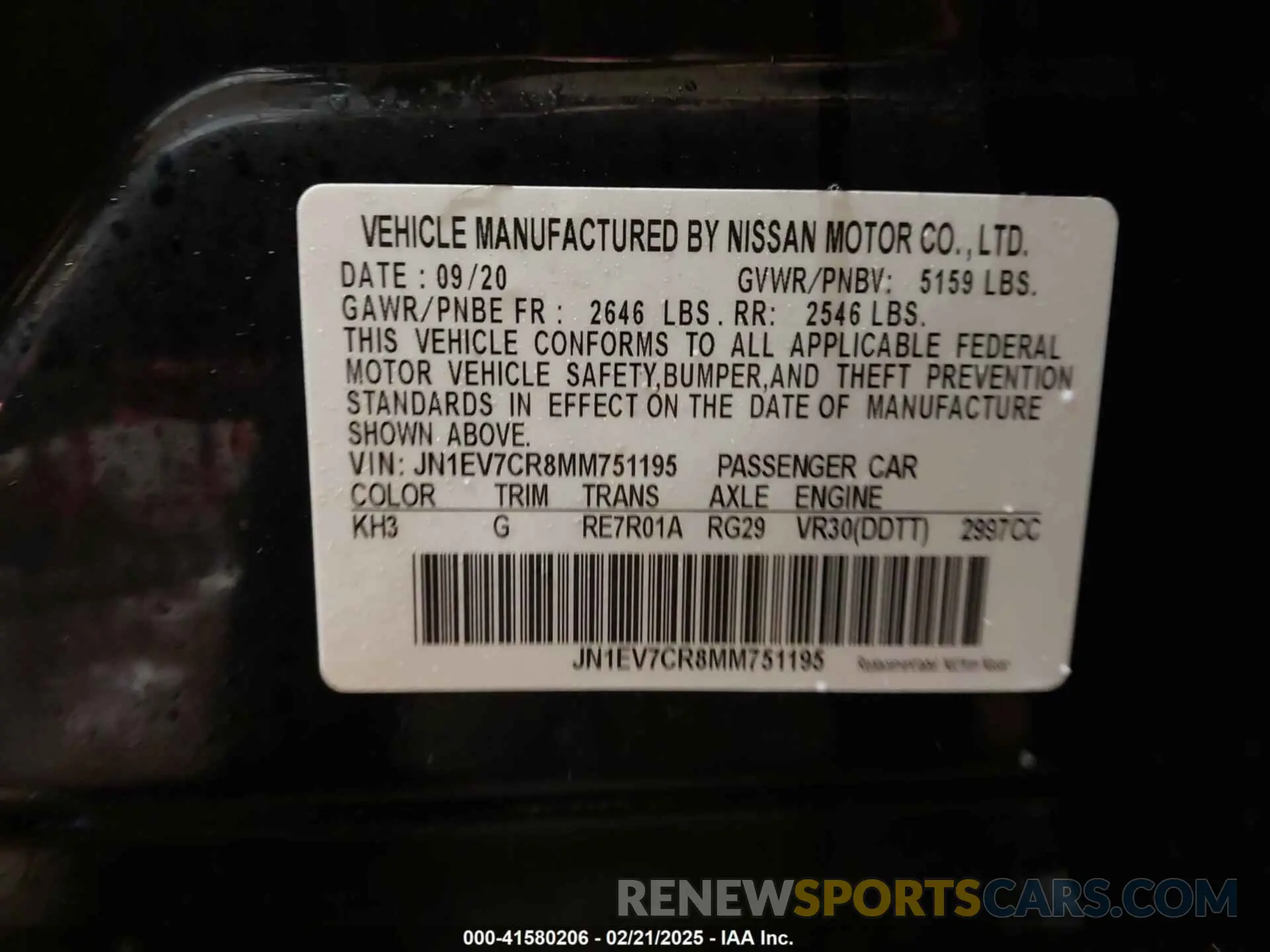9 Фотография поврежденного автомобиля JN1EV7CR8MM751195 INFINITI Q50 2021