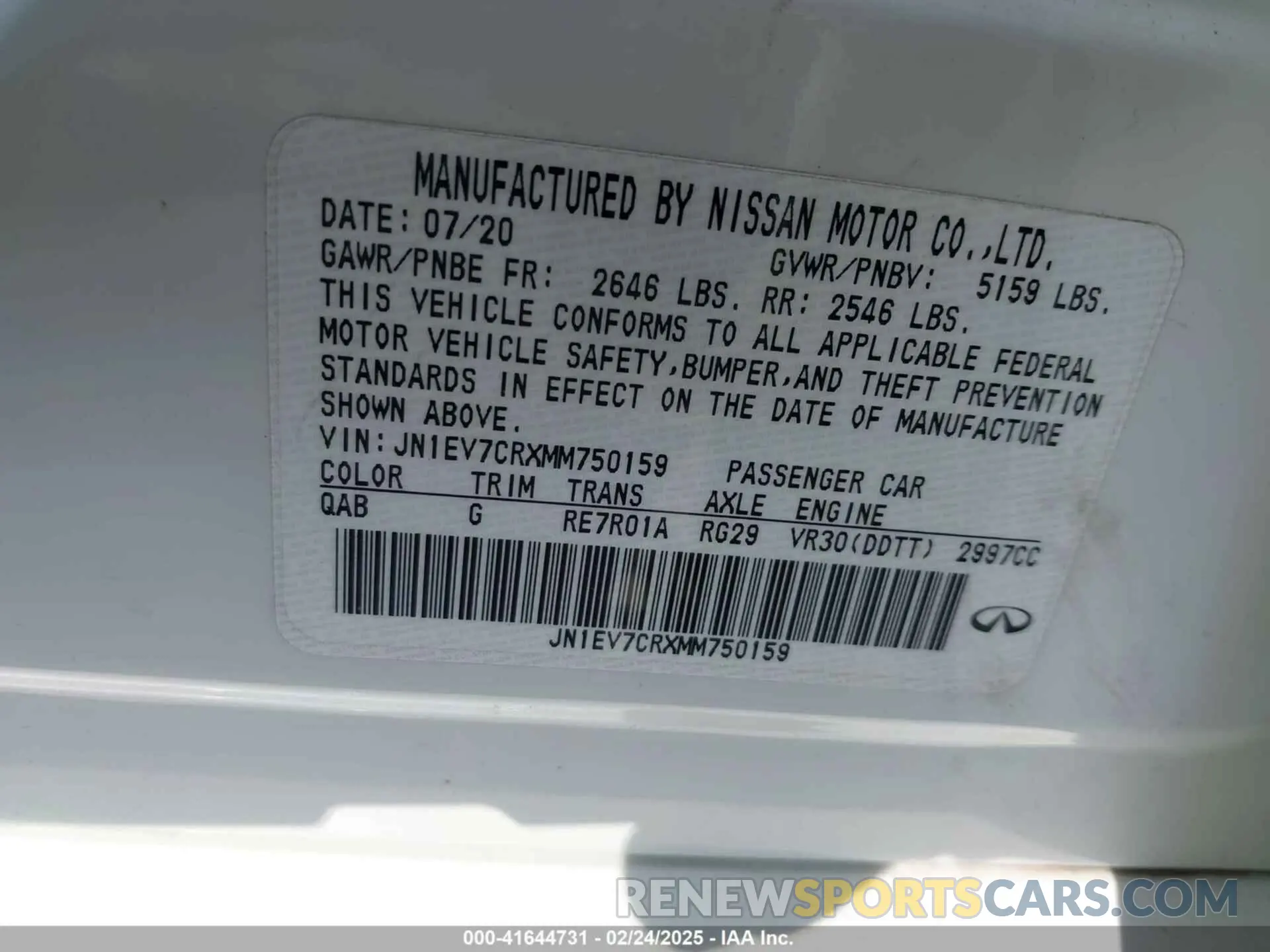 9 Фотография поврежденного автомобиля JN1EV7CRXMM750159 INFINITI Q50 2021