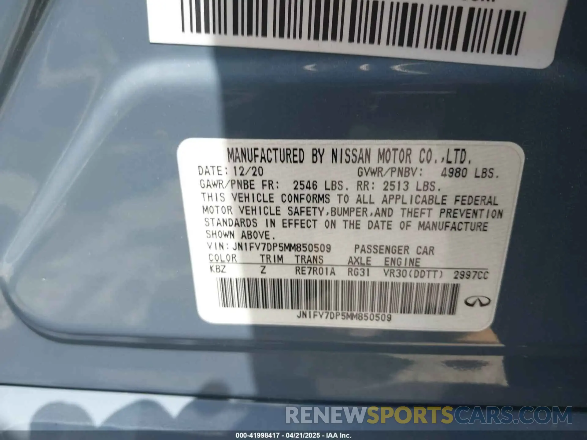 9 Photograph of a damaged car JN1FV7DP5MM850509 INFINITI Q50 2021