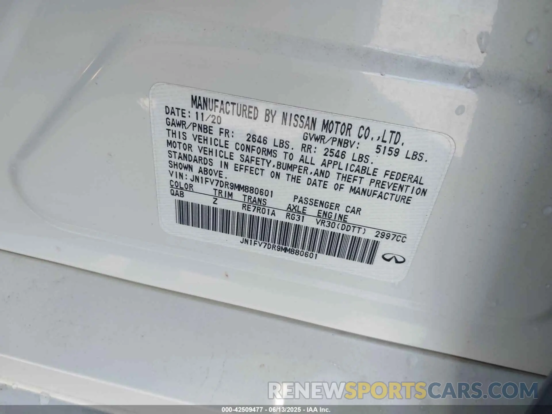 9 Photograph of a damaged car JN1FV7DR9MM880601 INFINITI Q50 2021