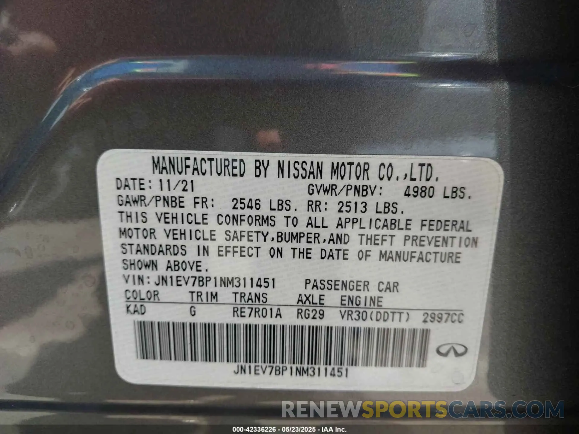 9 Photograph of a damaged car JN1EV7BP1NM311451 INFINITI Q50 2022