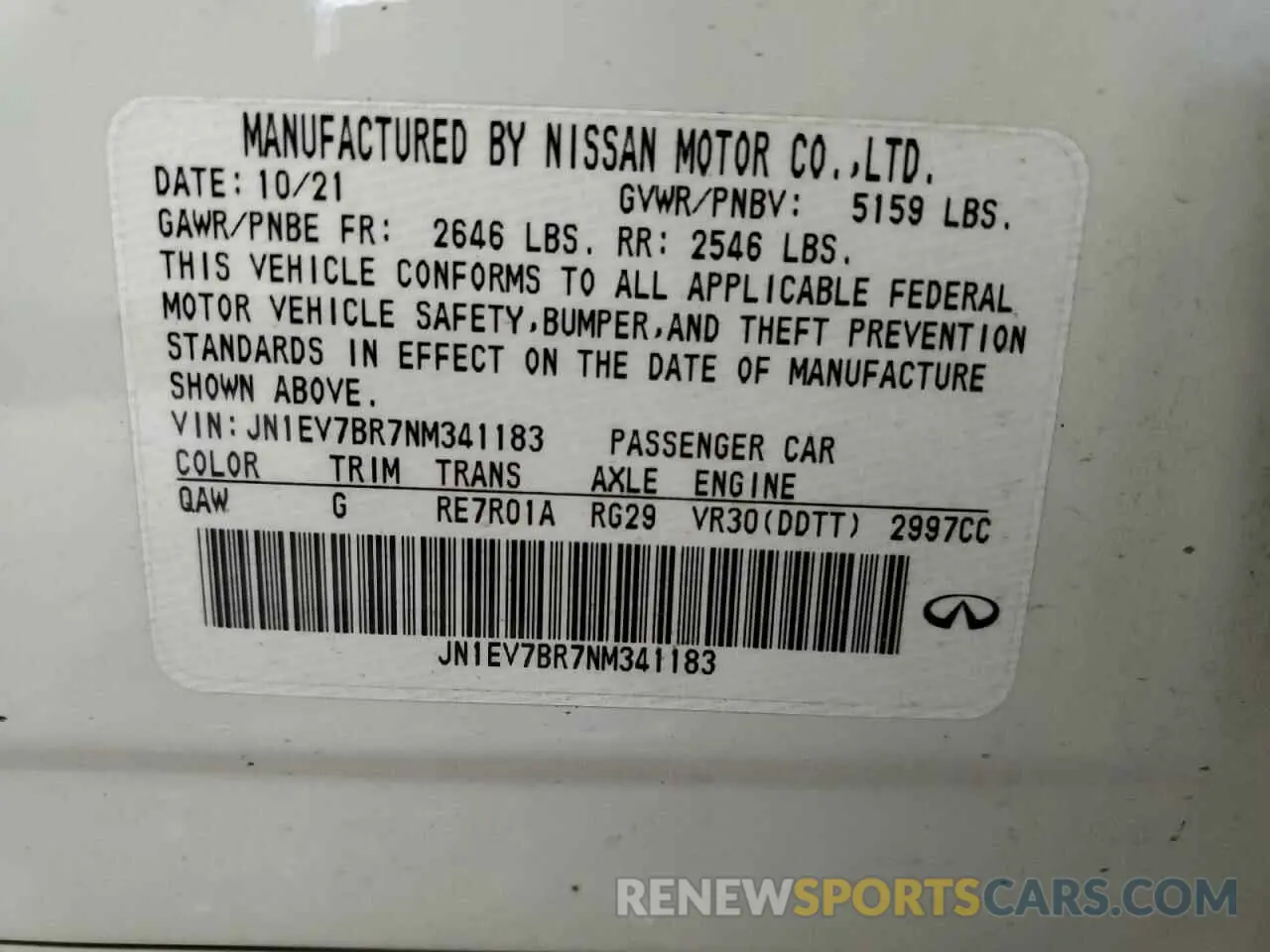12 Фотография поврежденного автомобиля JN1EV7BR7NM341183 INFINITI Q50 2022