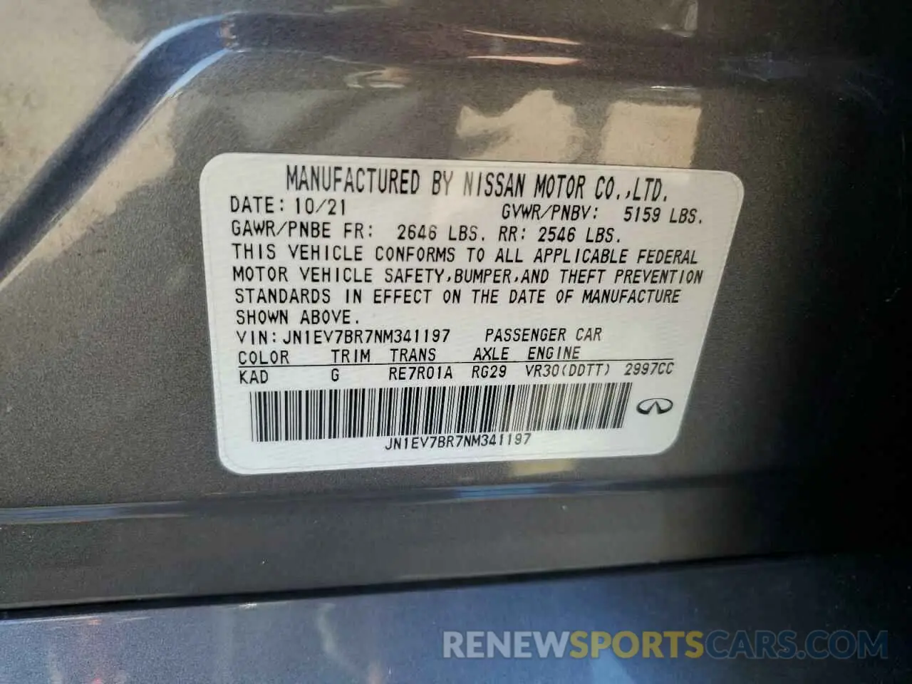 15 Фотография поврежденного автомобиля JN1EV7BR7NM341197 INFINITI Q50 2022