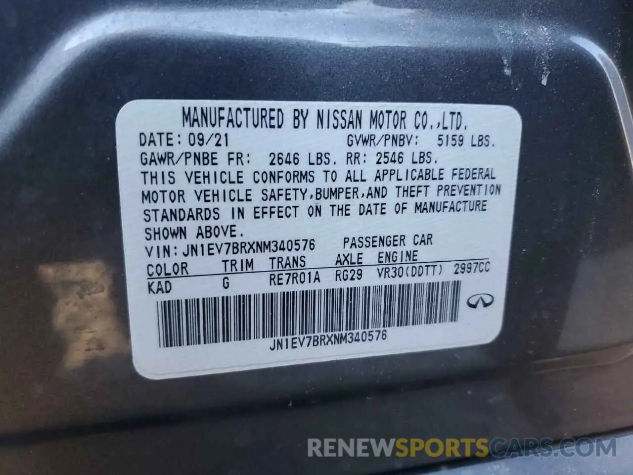12 Photograph of a damaged car JN1EV7BRXNM340576 INFINITI Q50 2022