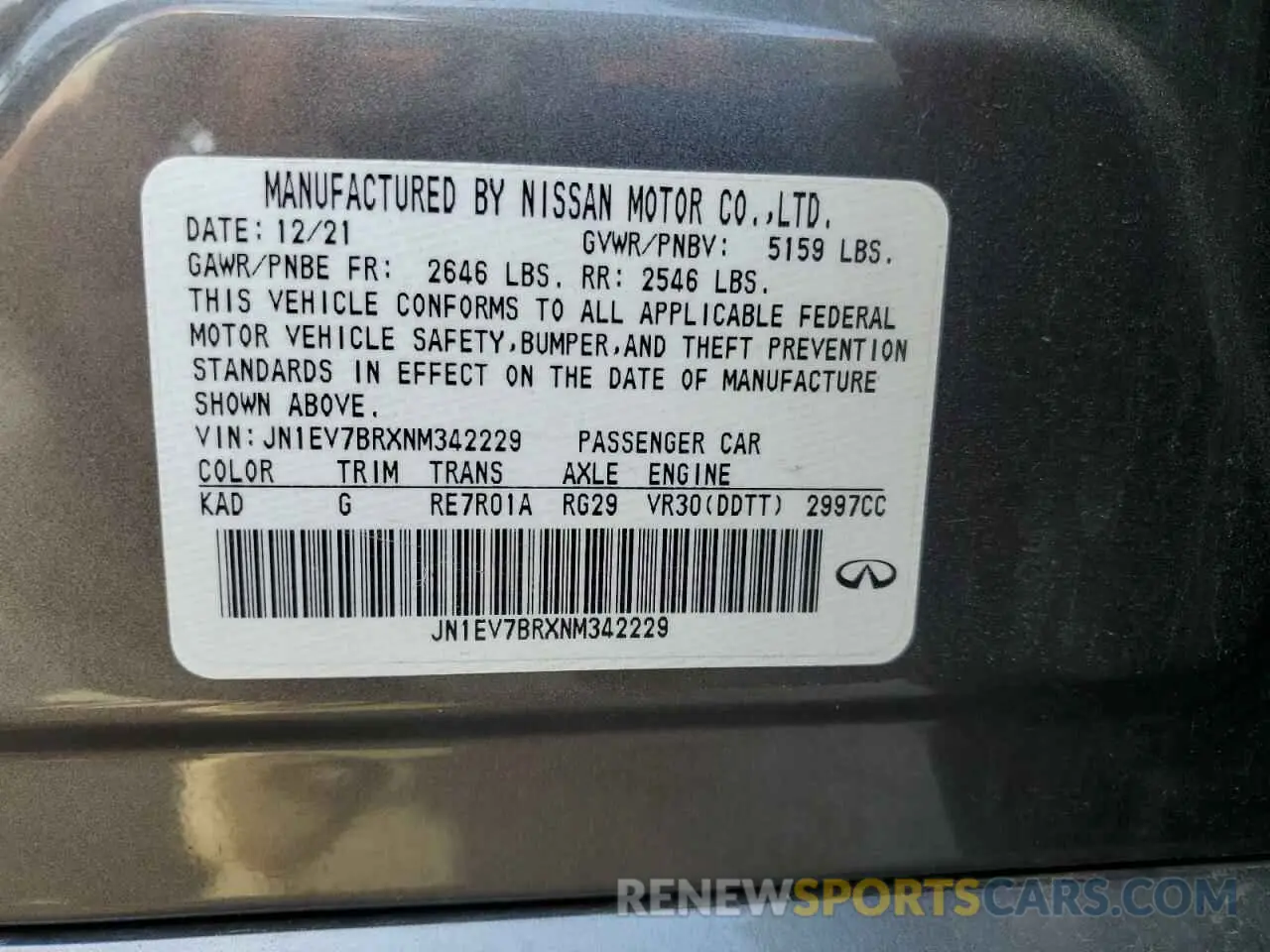 12 Photograph of a damaged car JN1EV7BRXNM342229 INFINITI Q50 2022