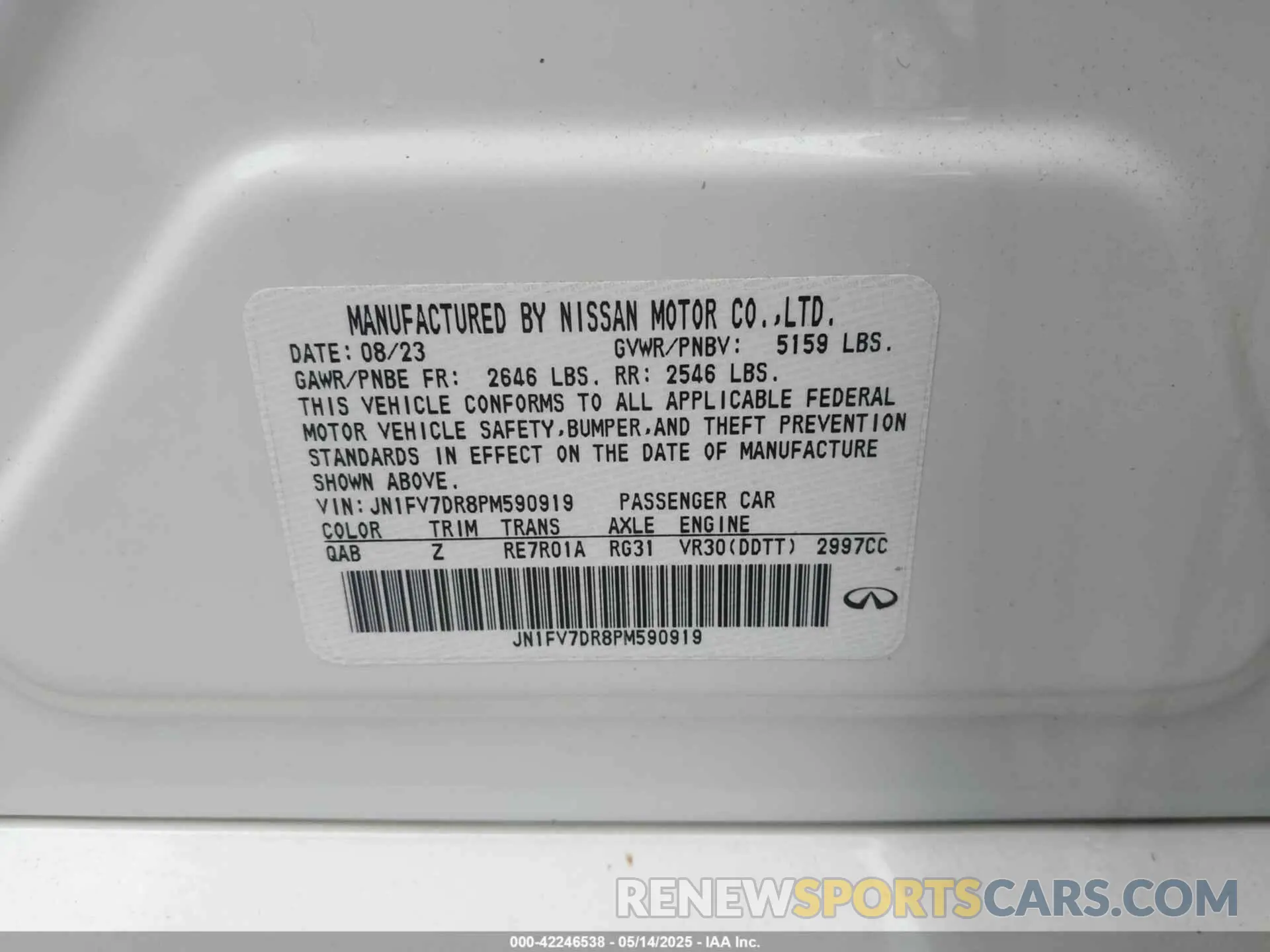 9 Photograph of a damaged car JN1FV7DR8PM590919 INFINITI Q50 2023